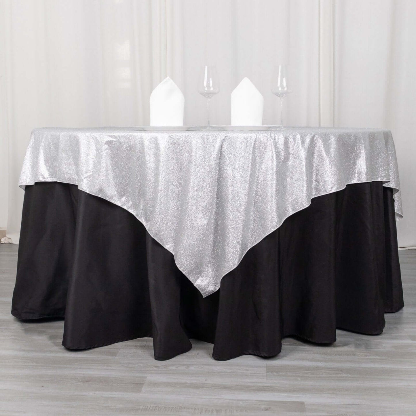 Polyester 72"x72" Table Overlay Square Tablecloth Silver - Glitter Sparkle Table Topper