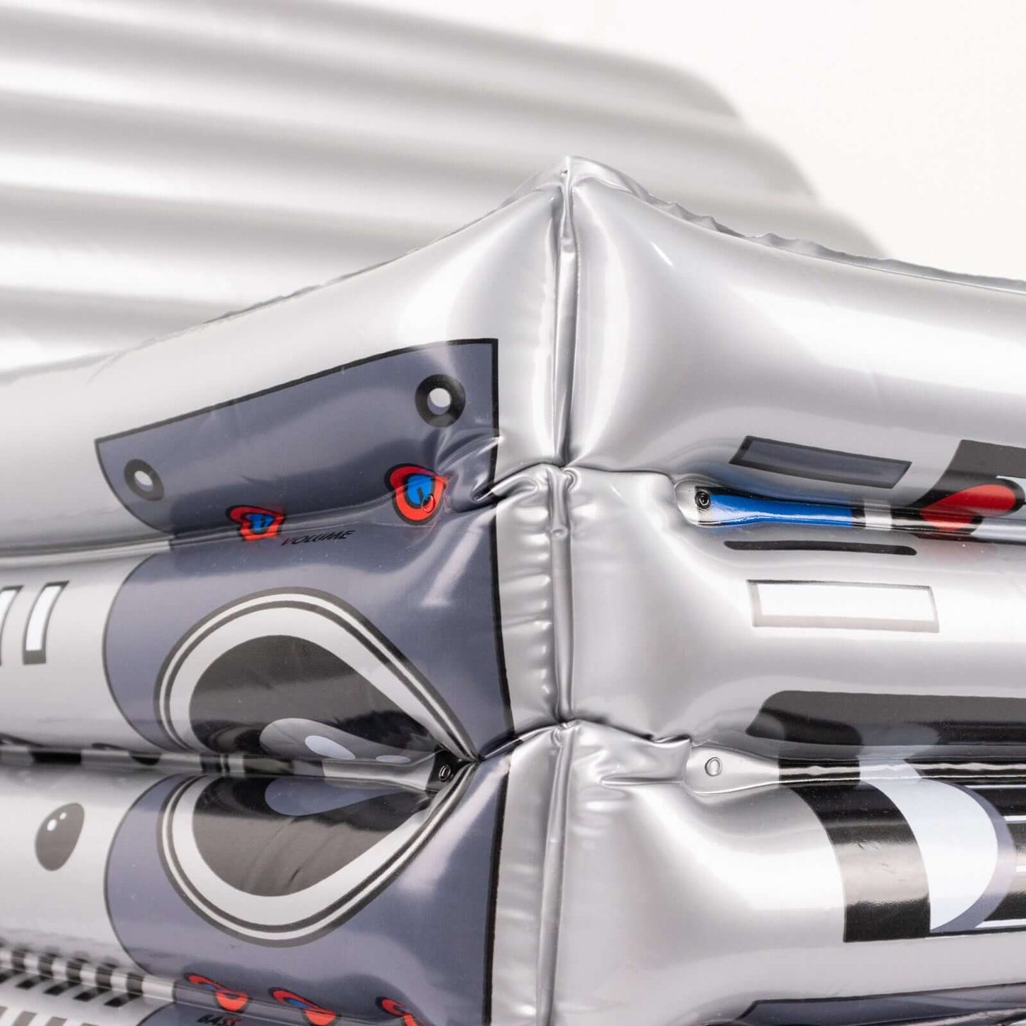 Silver Inflatable Ice Beverage Cooler with 80's Boom Box Design - Party Drink Container for Pool Events 24"x12"