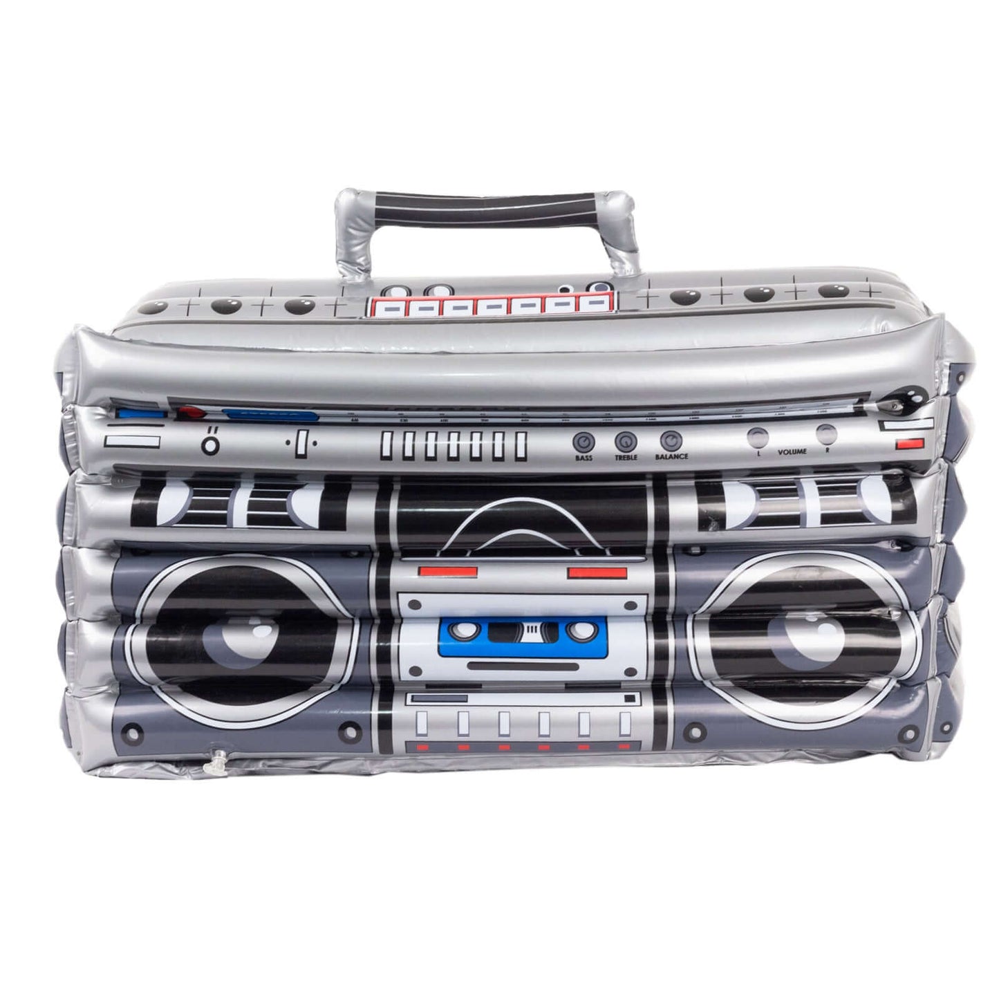 Silver Inflatable Ice Beverage Cooler with 80's Boom Box Design - Party Drink Container for Pool Events 24"x12"