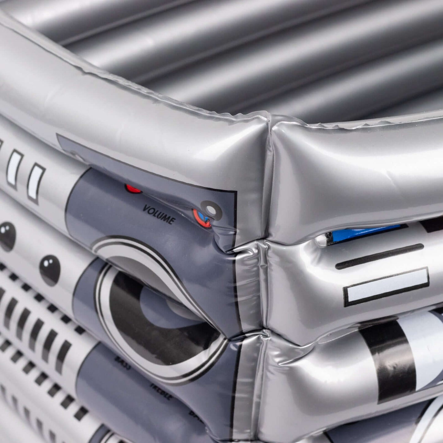 Silver Inflatable Ice Beverage Cooler with 80's Boom Box Design - Party Drink Container for Pool Events 24"x12"