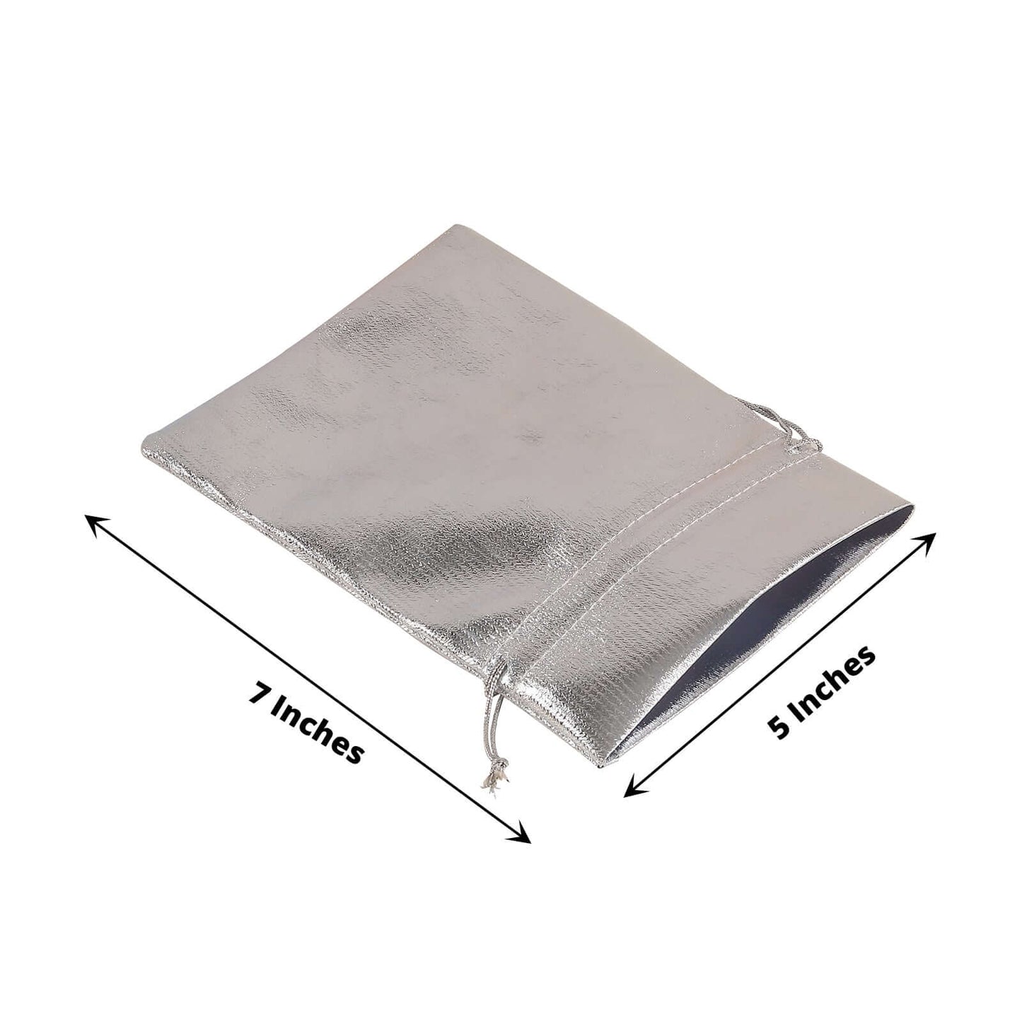 10 Pack Metallic Silver Lame Polyester 5"x7" Party Favor Gift Bags, Shiny Fabric Drawstring Candy Pouch
