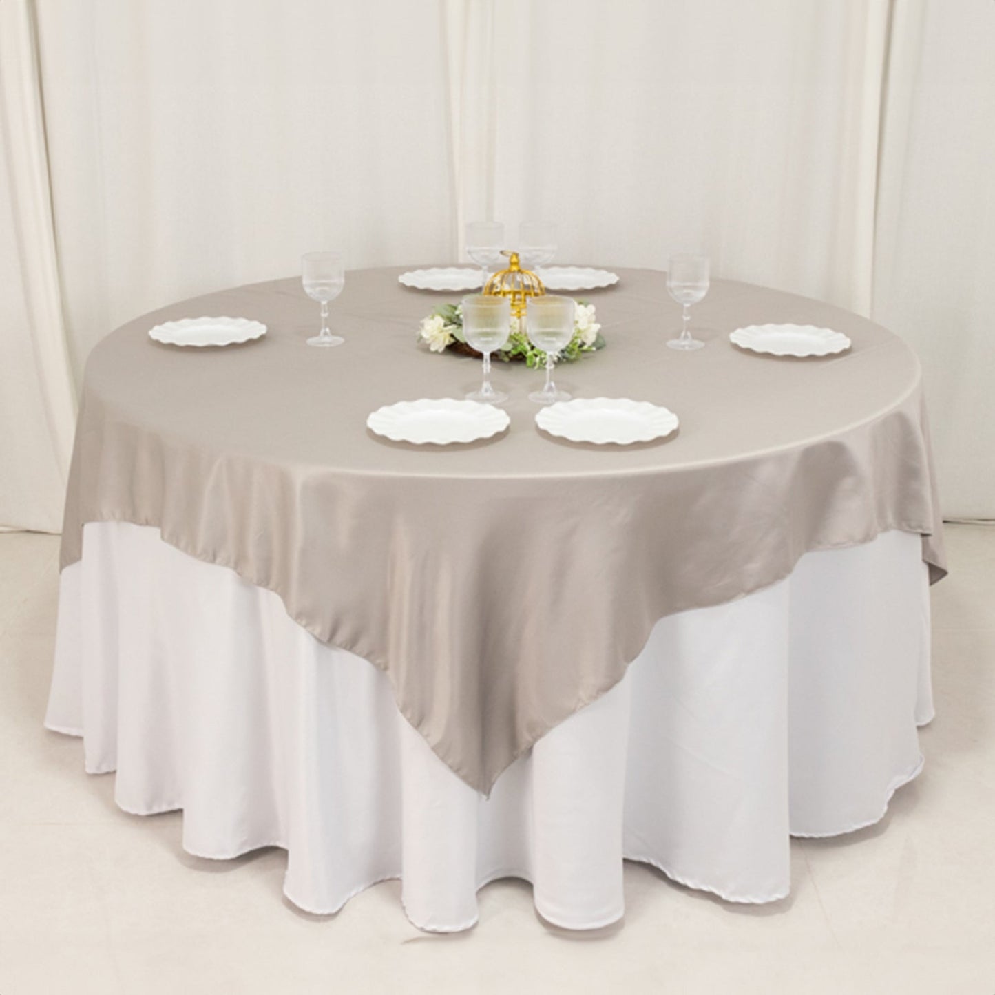 Lamour Satin 72"x72" Table Overlay Square Tablecloth Silver - Smooth Finish Table Topper