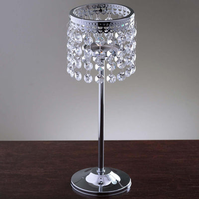 Crystal Beaded Chandelier Metal Candle Holder Silver - Sophisticated Pillar Tealight Stand 12"