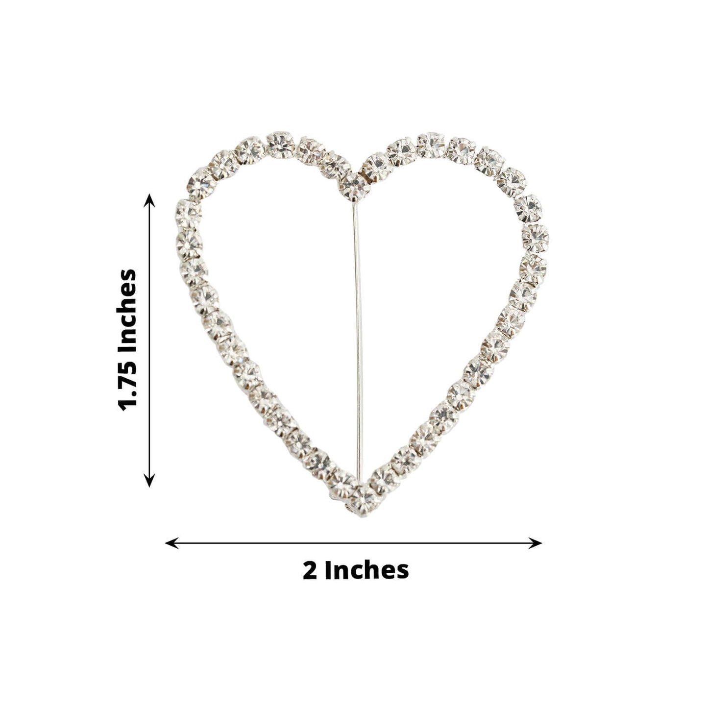 Rhinestone Chair Sash Band Buckle Silver 2" Heart Metal - Glittering Diamond Accent
