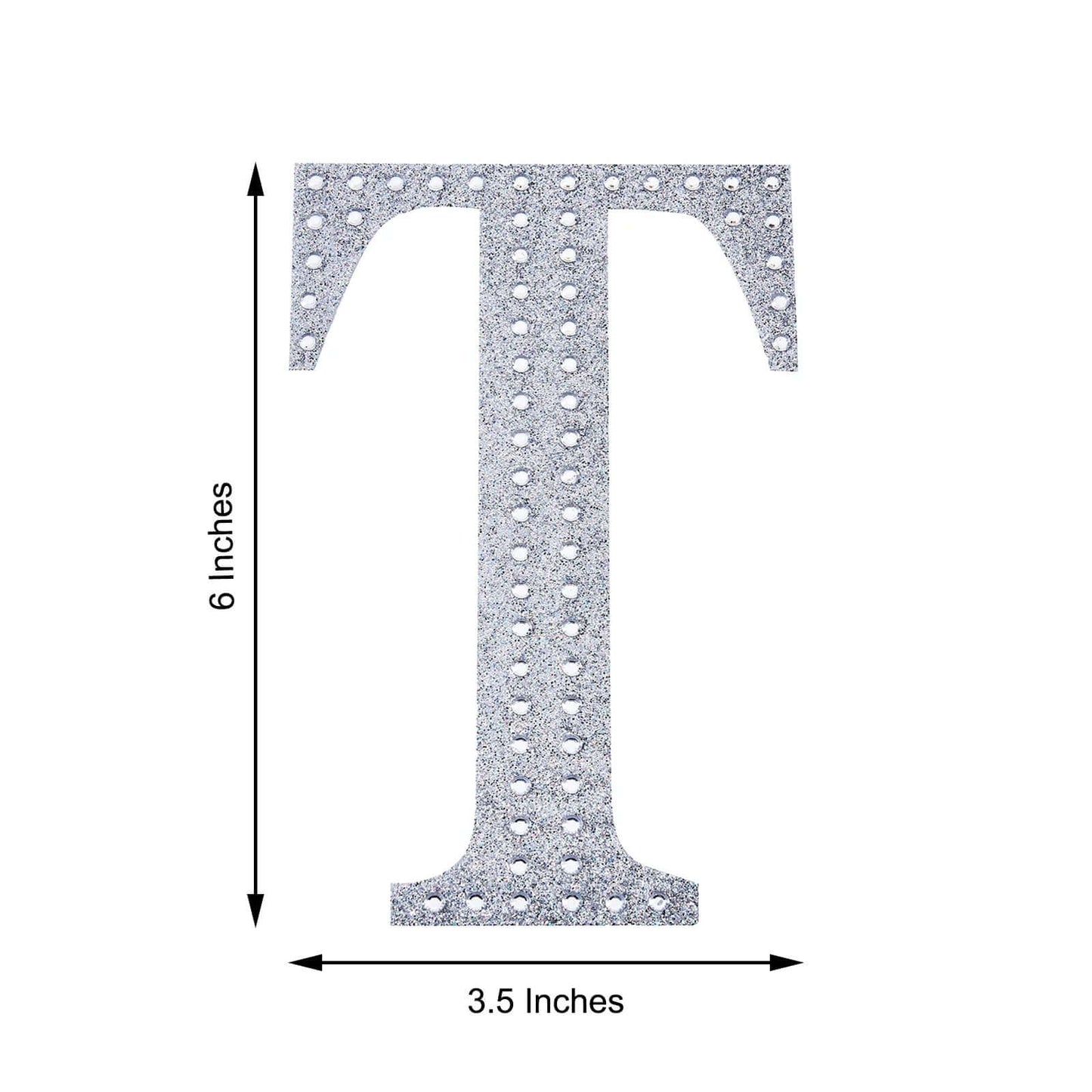 Decorative Rhinestone Alphabet "T" Letter Stickers, Glitter Adhesive Craft Letters Silver DIY Sparkle Embellishments 6"