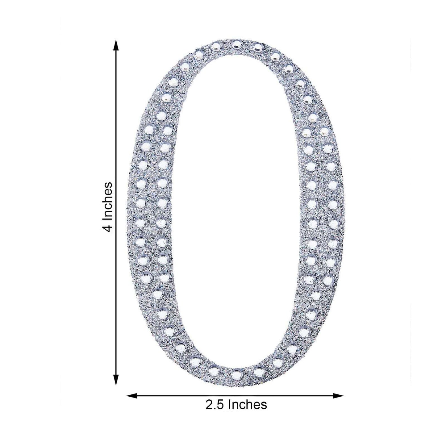 Decorative Rhinestone Number "0" Stickers, Glitter Adhesive Craft Numbers Silver DIY Sparkle Embellishments 4"