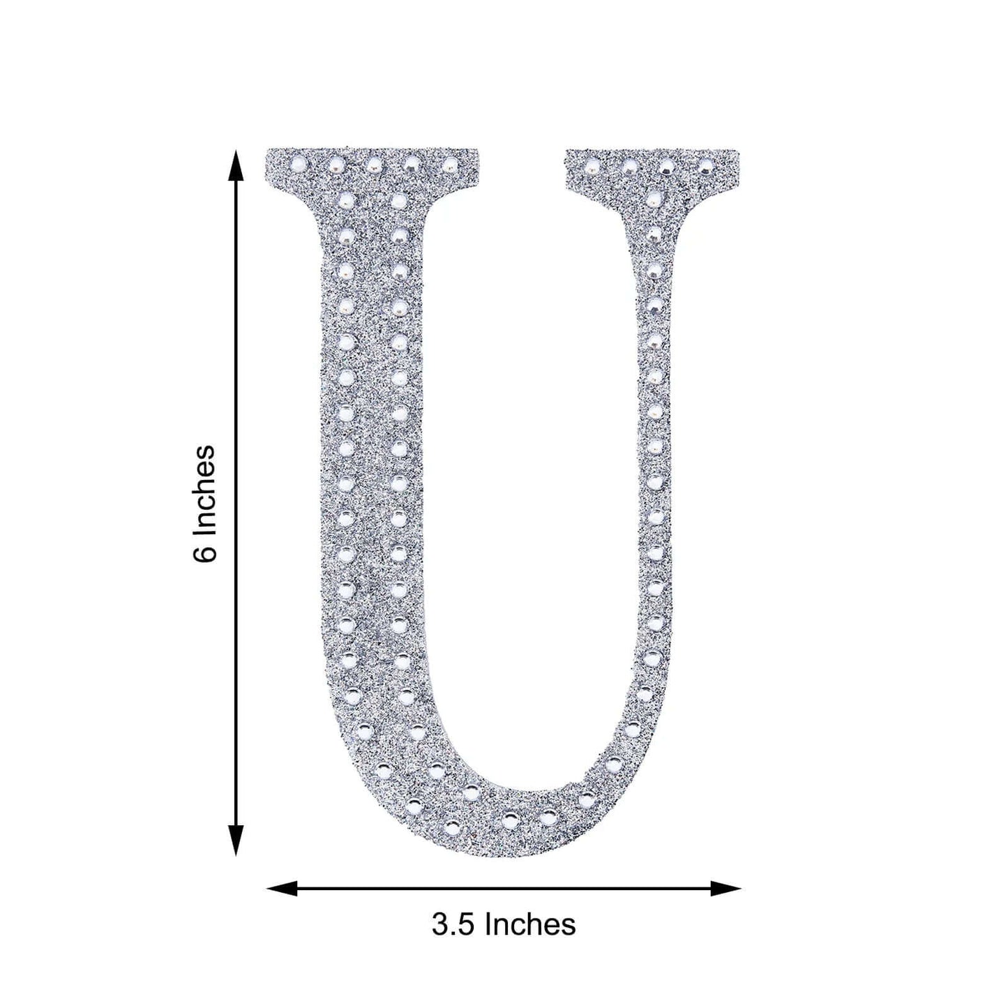 Decorative Rhinestone Alphabet "U" Letter Stickers, Glitter Adhesive Craft Letters Silver DIY Sparkle Embellishments 6"