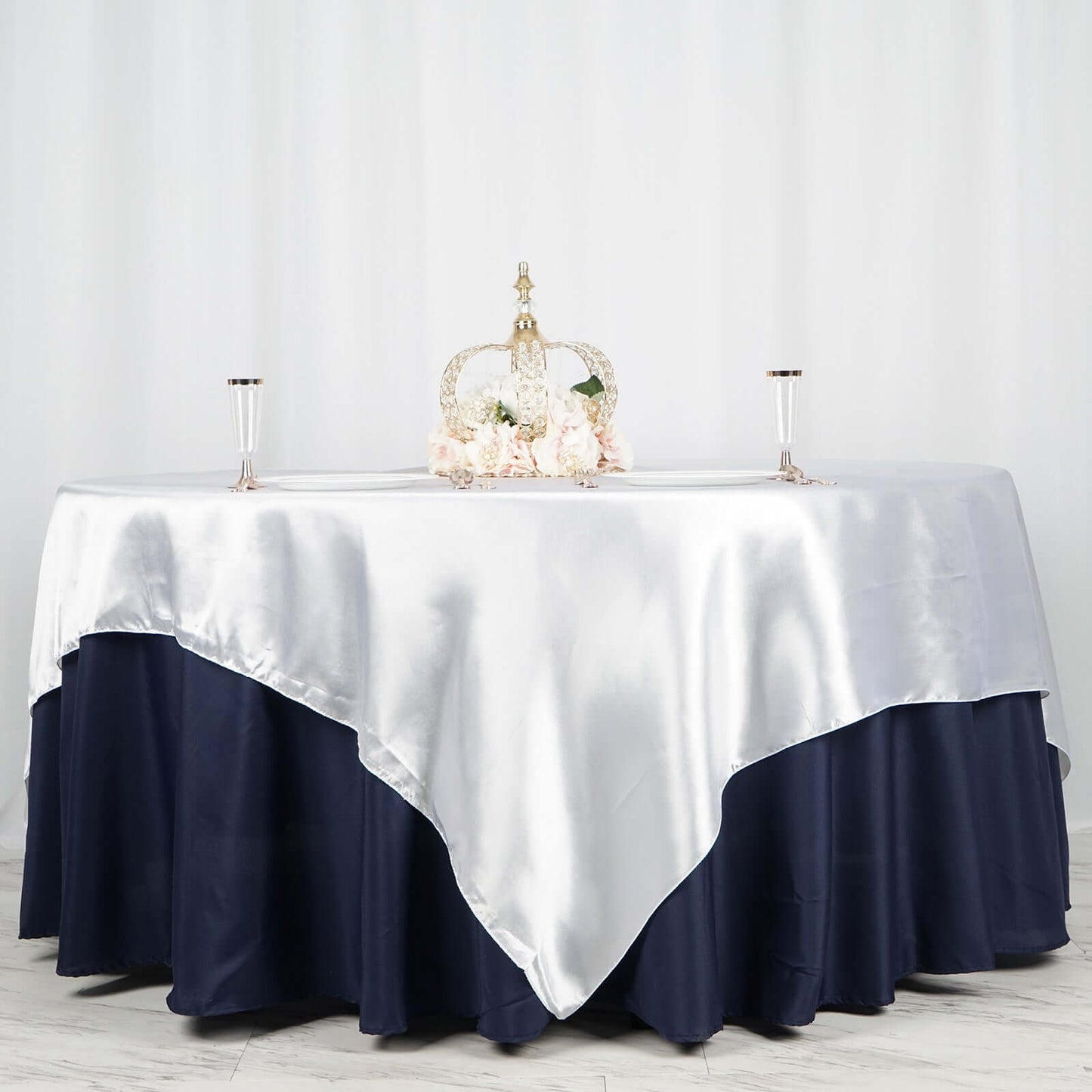 Satin 90"x90" Table Overlay Square Tablecloth White - Smooth Finish for Luxurious Events