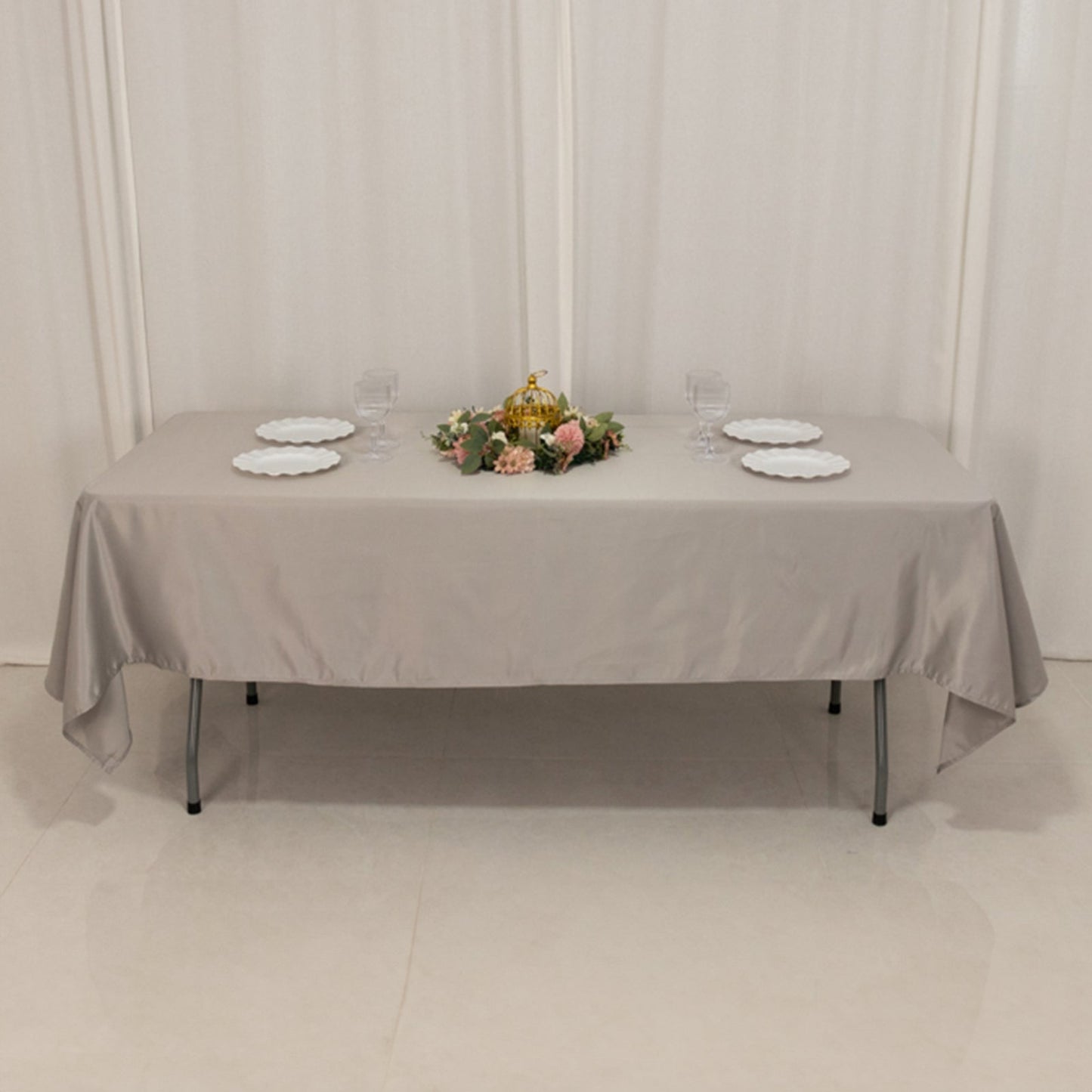 Lamour Satin 60"x102" Rectangle Tablecloth Silver - Durable & Silky Soft Feel Table Cover