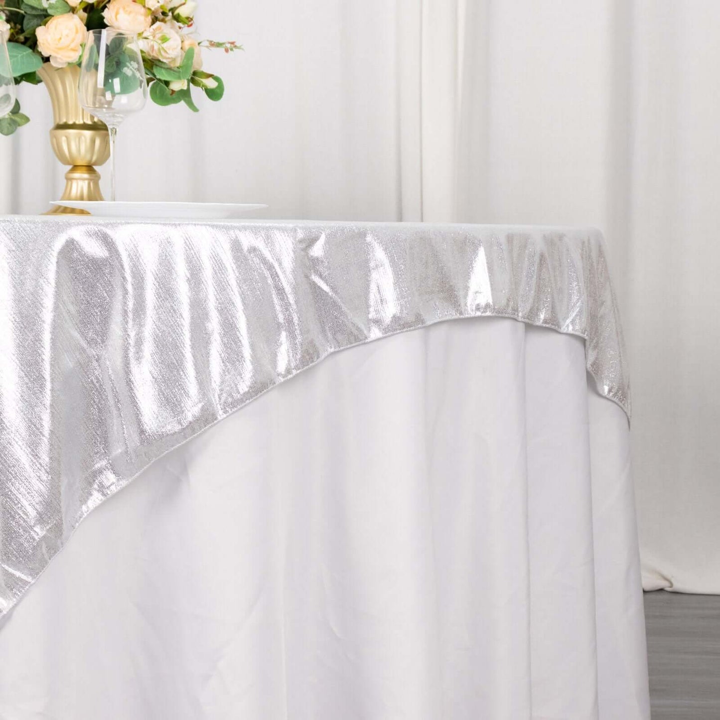 Polyester 72"x72" Table Overlay Square Tablecloth Silver - Sequin Dots Wrinkle-Free Table Cover