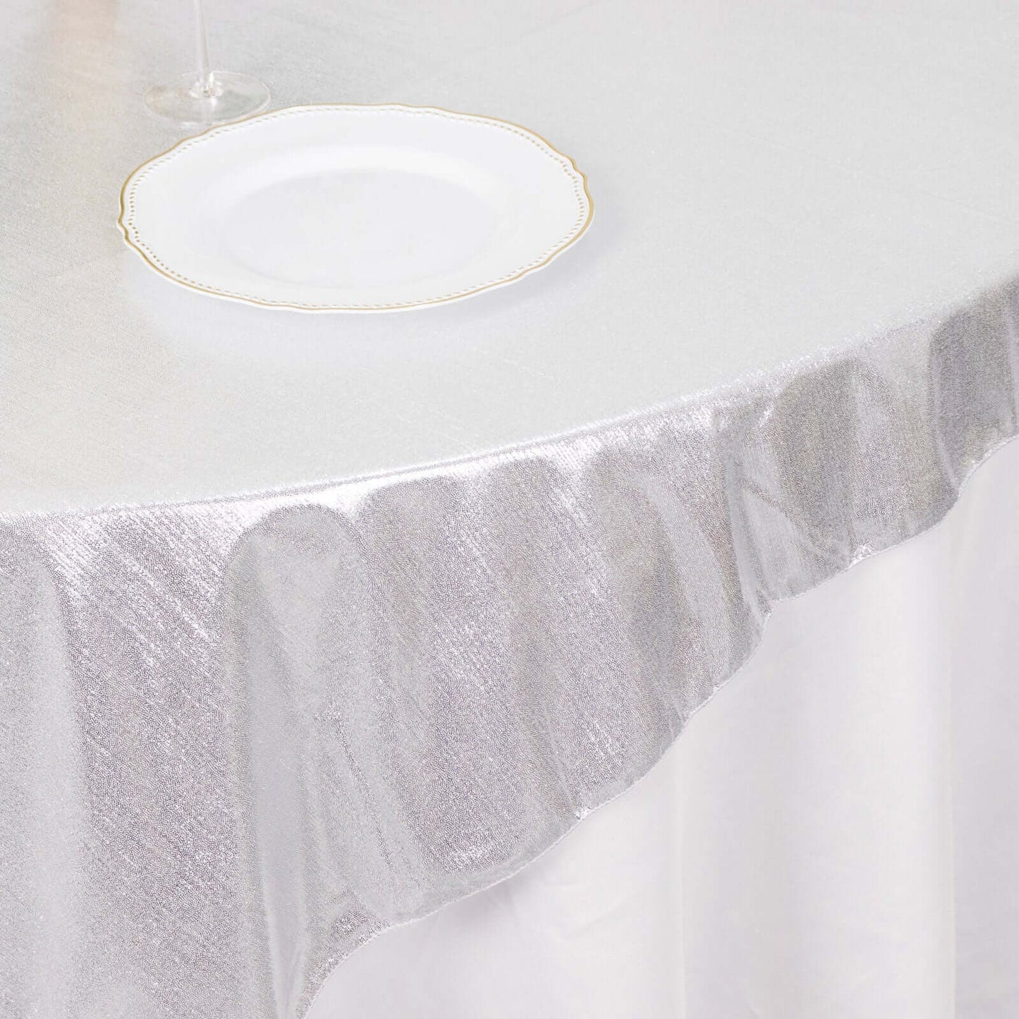 Polyester 72"x72" Table Overlay Square Tablecloth Silver - Sequin Dots Wrinkle-Free Table Cover