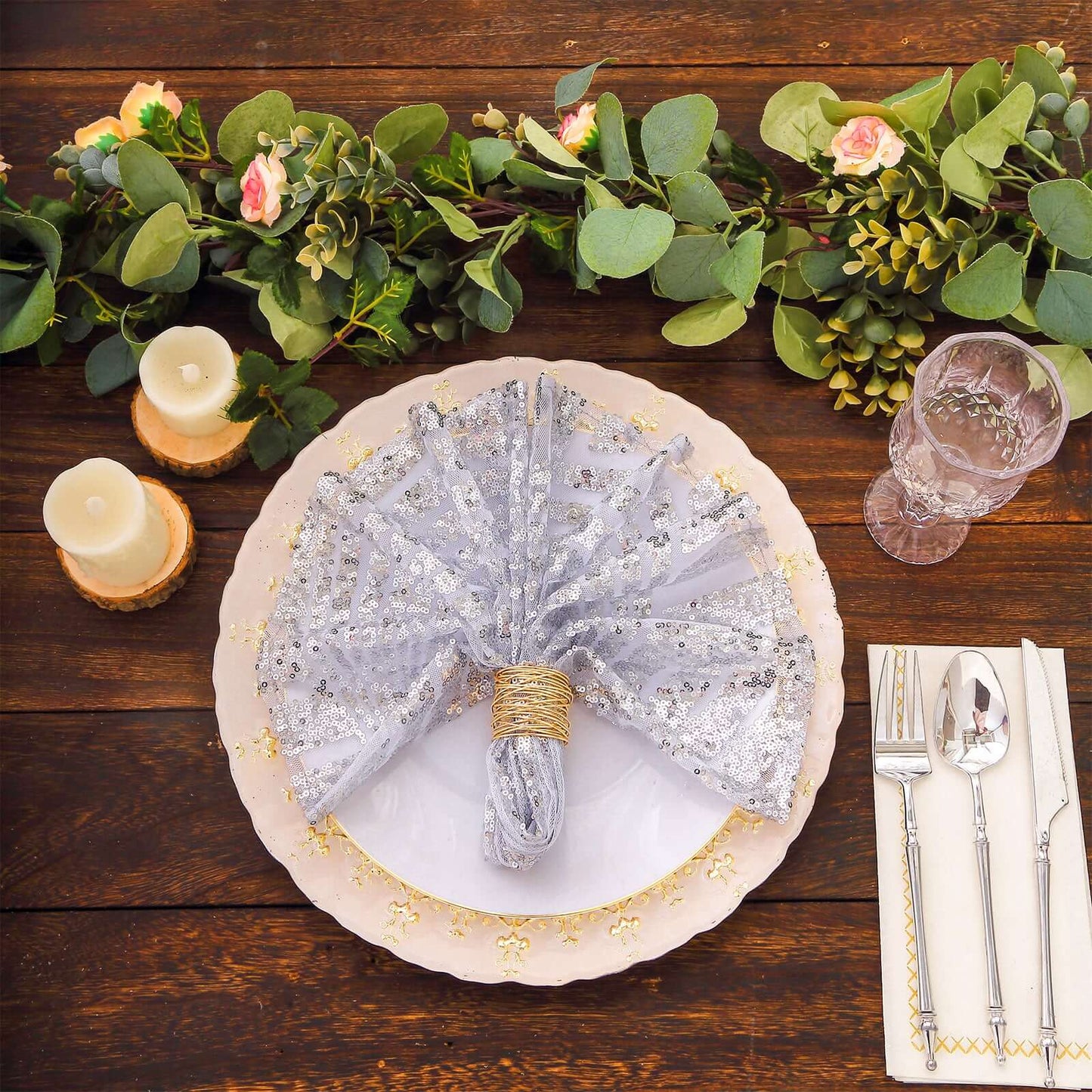 Sequin Napkins 20"x20" Silver - Diamond Pattern Reusable Napkin