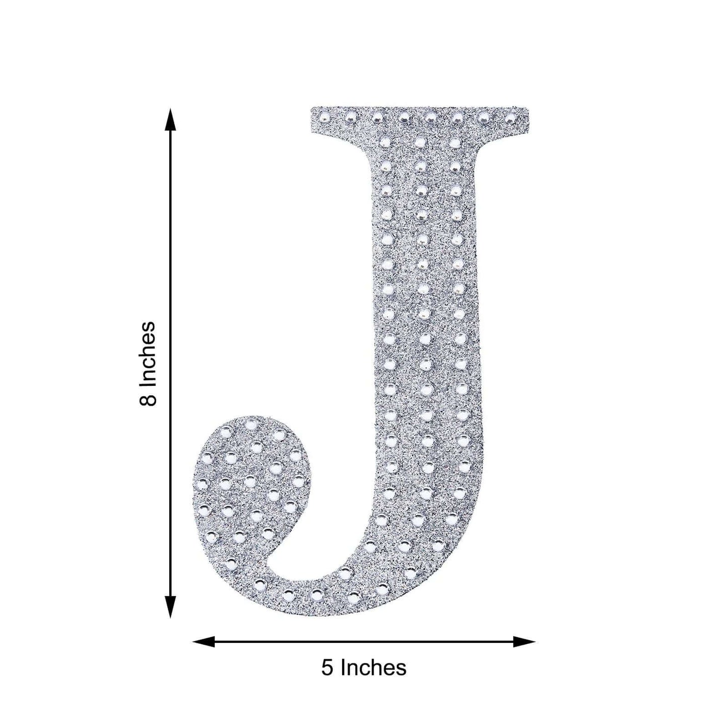 Decorative Rhinestone Alphabet "J" Letter Stickers, Glitter Adhesive Craft Letters Silver DIY Sparkle Embellishments 8"