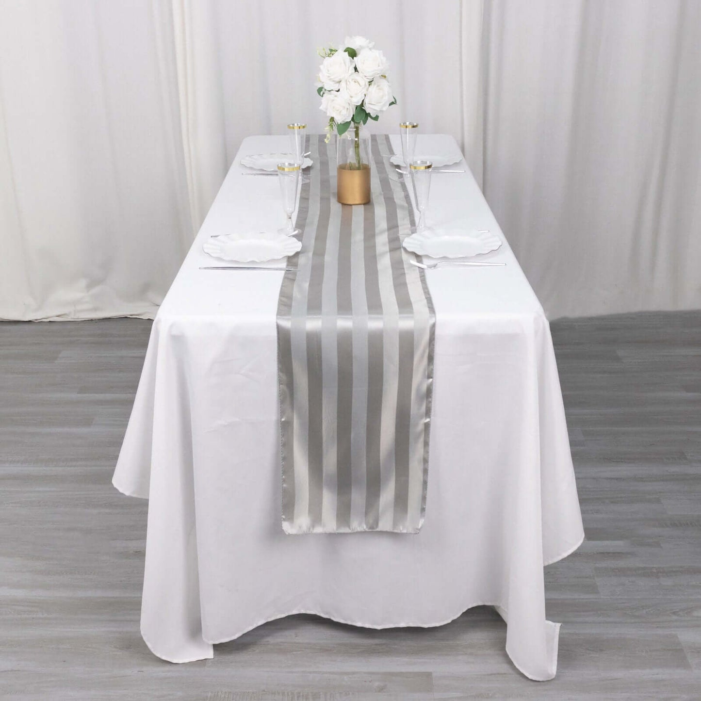 Satin 12"x108" Table Runner Silver Stripe - Stripe Table Decor