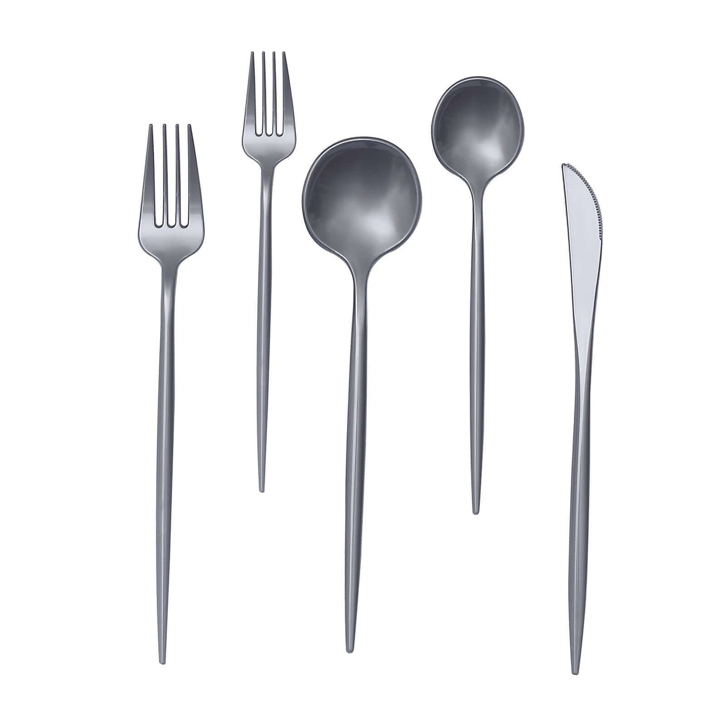 50 Pack Heavy Duty Plastic Utensil Set in Silver, Disposable Dinner and Dessert Cutlery Combo Set