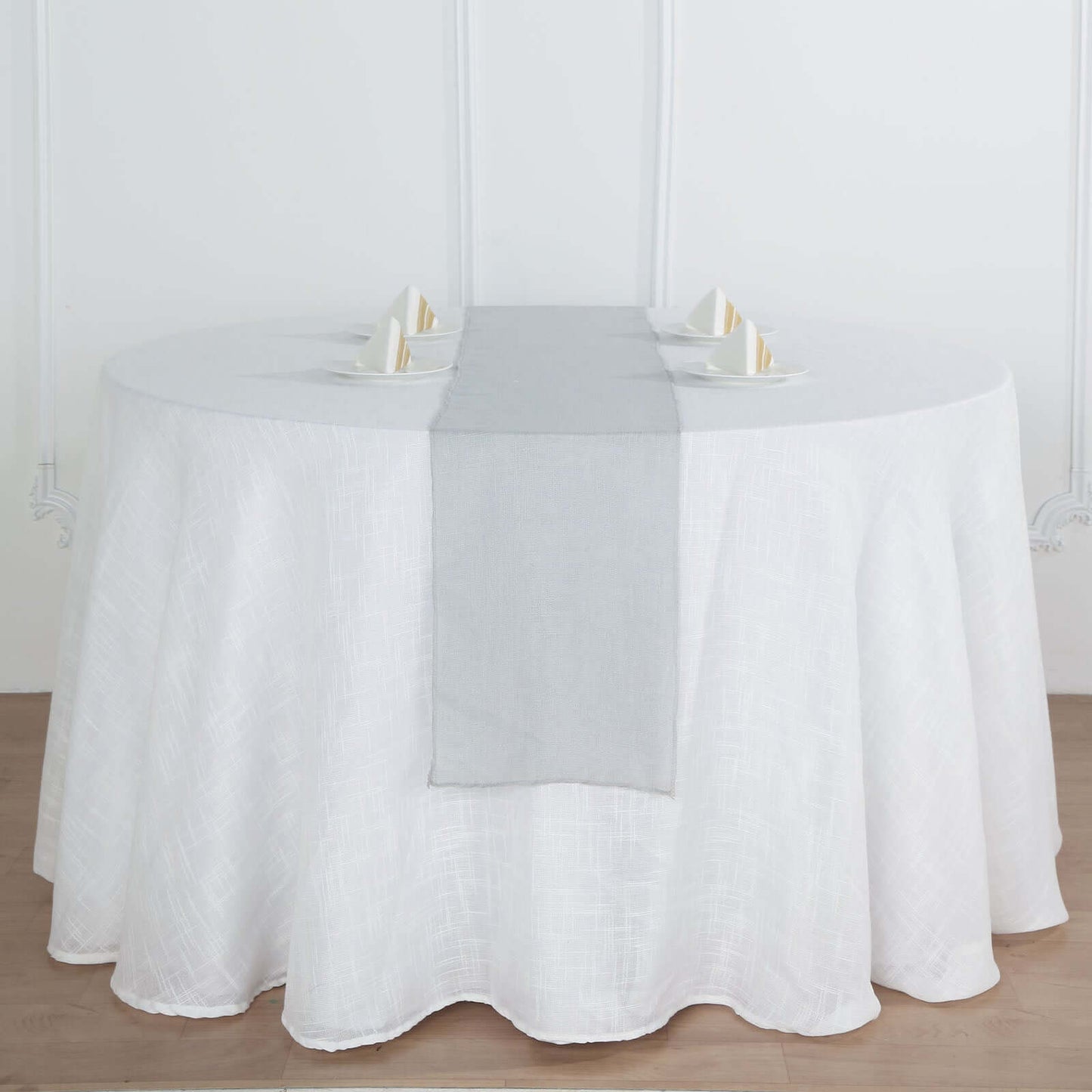 Faux Linen 12"x108" Table Runner Silver - Slubby Textured & Wrinkle Resistant Table Decor