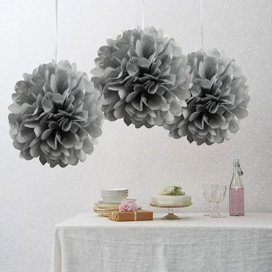 Silver tissue paper pom-poms