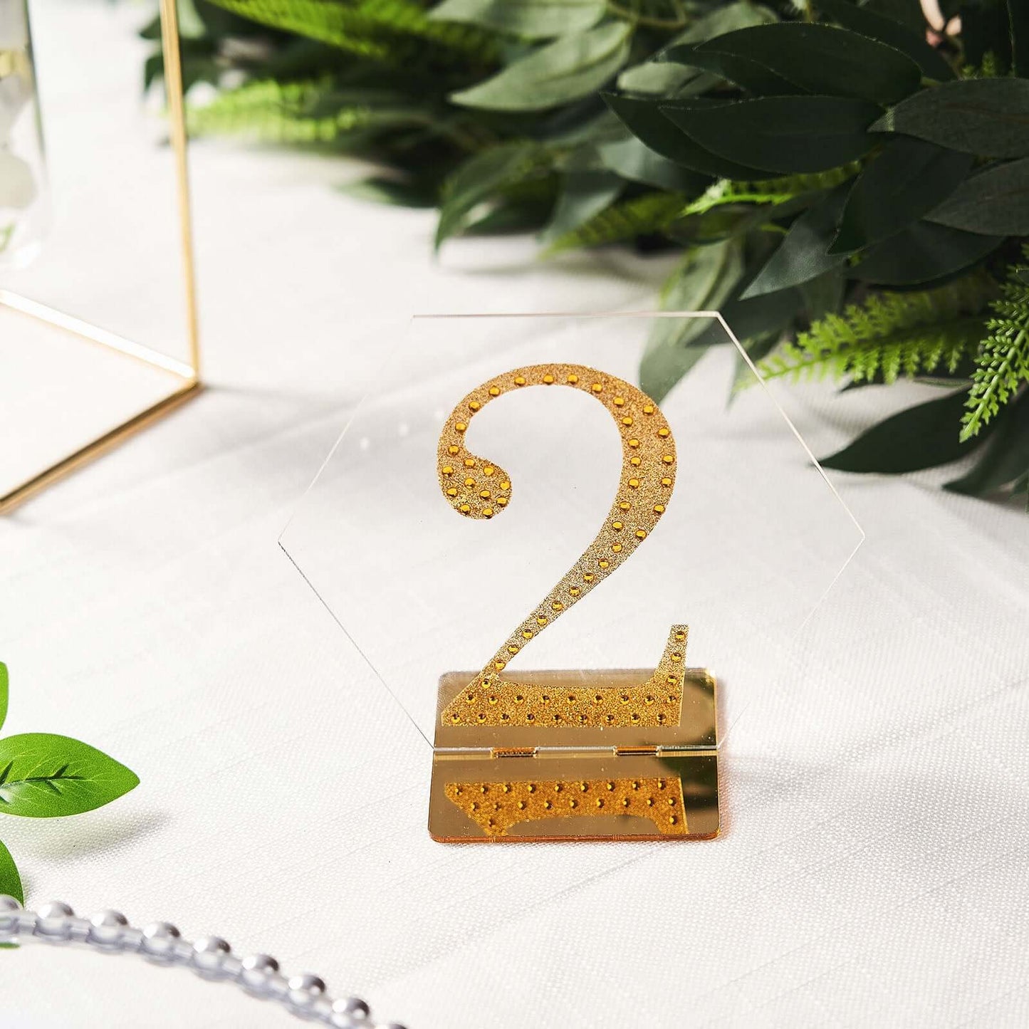 5-Pack Acrylic Table Sign Holders Hexagon Design Clear/Gold - Ideal for Modern Event Centerpieces 5"