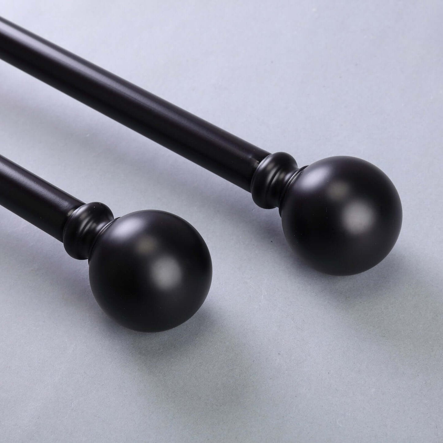 42"-126" Adjustable Curtain Rod Sets, Black, Round Finials