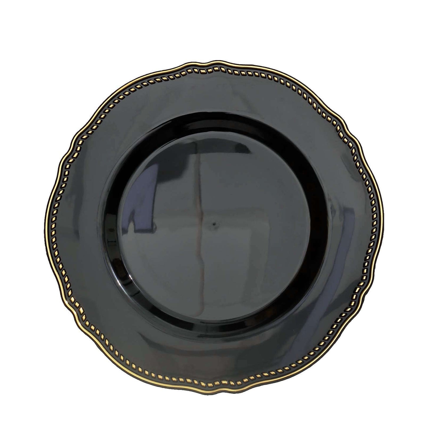 10-Pack Plastic Dinner Plates in Black with Gold Scalloped Rim - Disposable Party Plates for Upscale Events & Banquets 9"