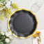 25-Pack Paper Round Dinner Plates 10" Matte Black with Gold Wavy Rim - Disposable 350GSM Party Plates