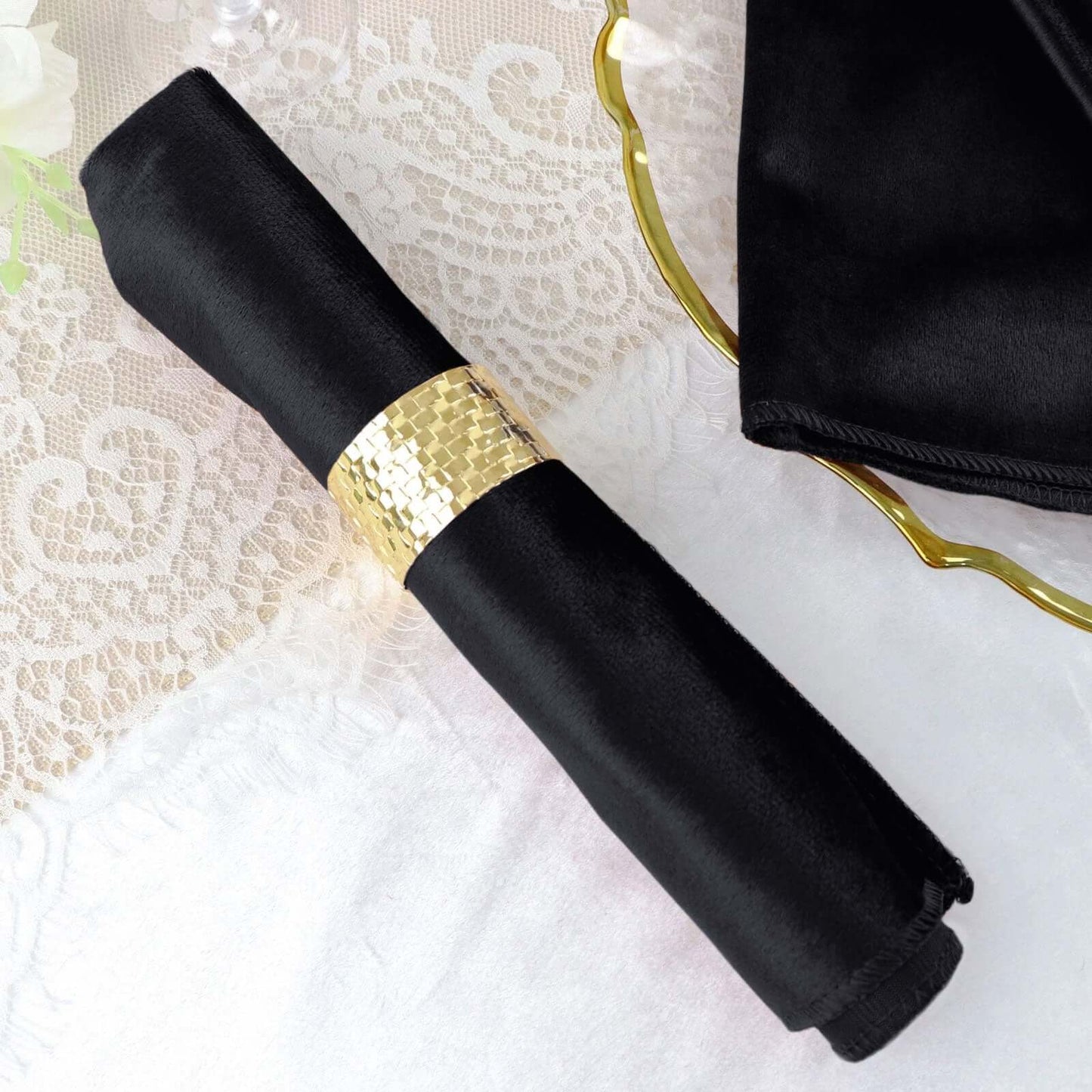 5 Pack Premium Velvet 20"x20" Napkins Black - Soft Sheen Finish Cloth Napkins for Upscale Gatherings