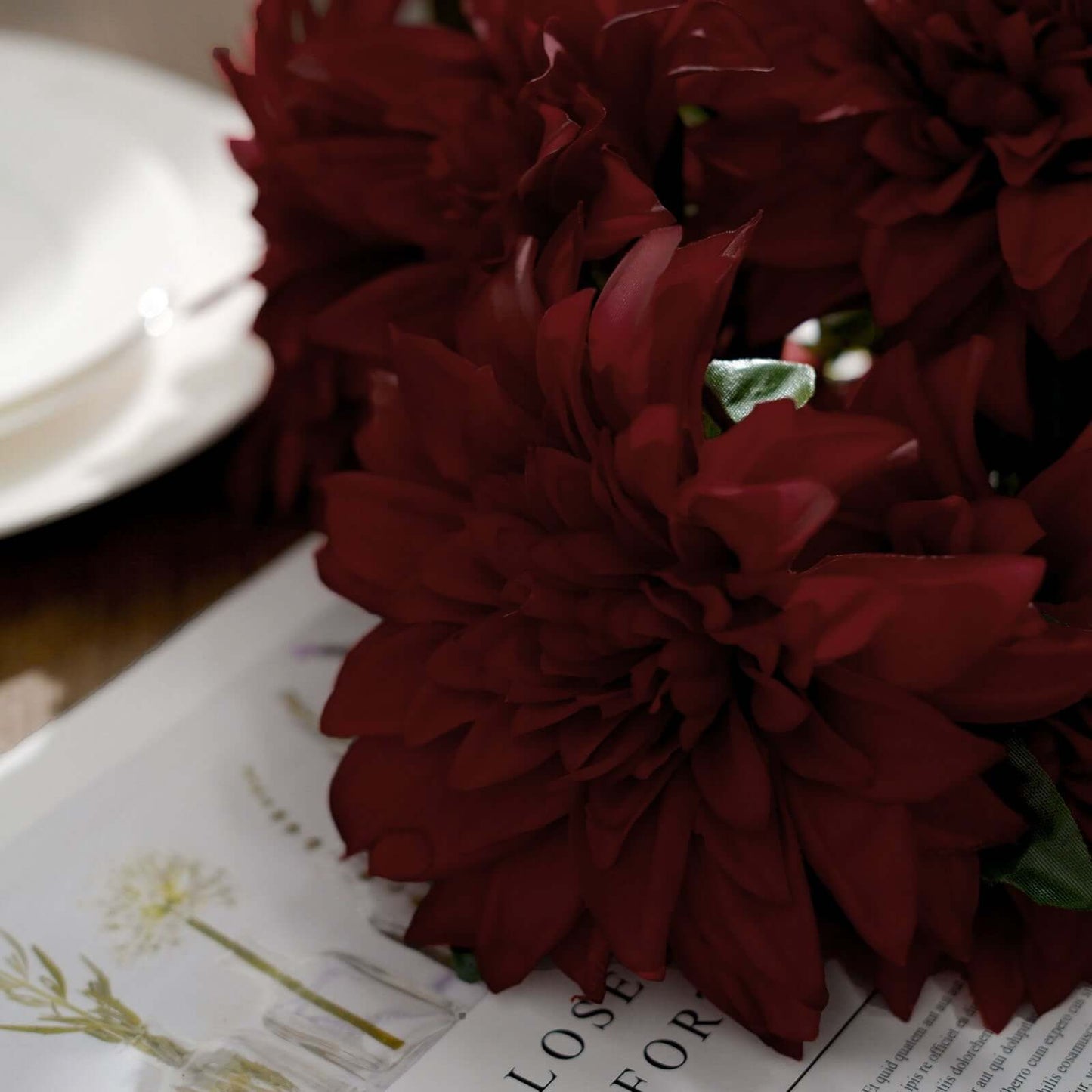 2 Bouquets 20" Burgundy Artificial Silk Dahlia Flower Spray Bushes