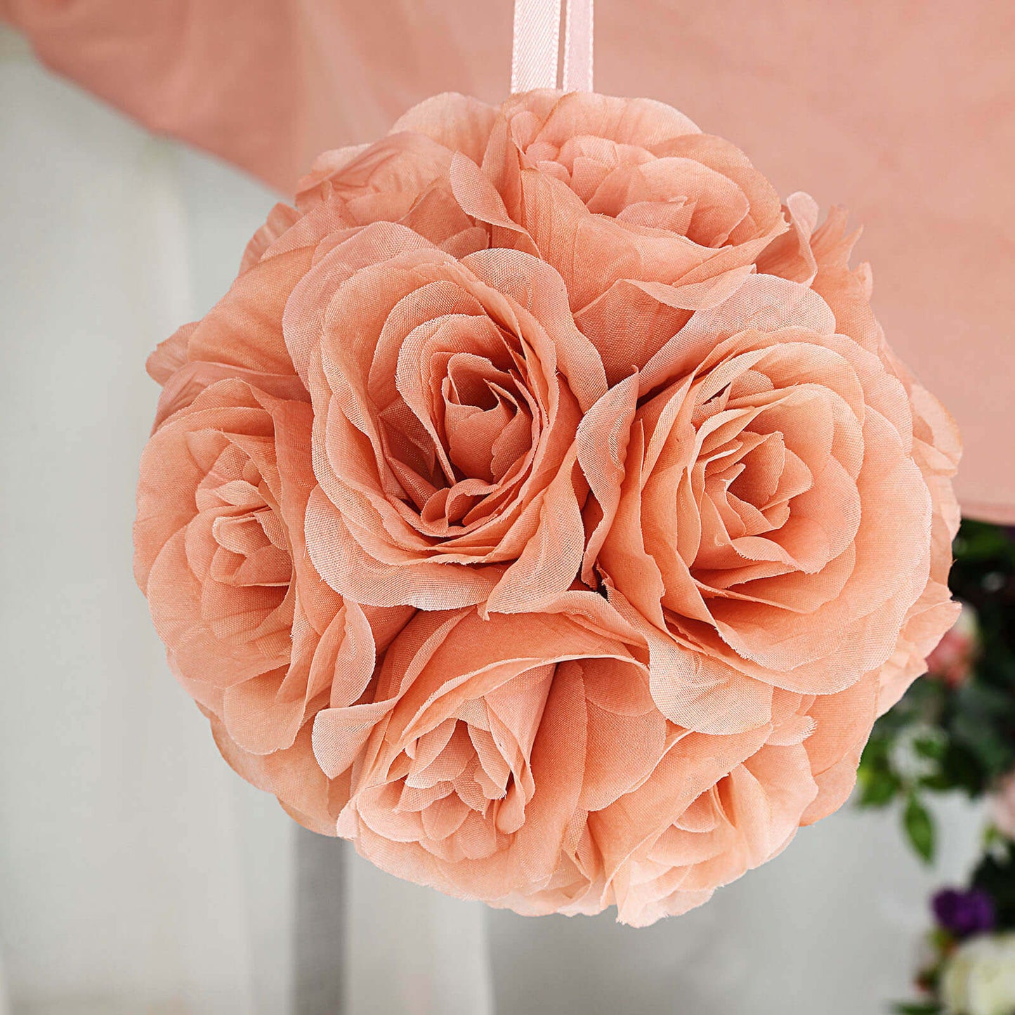 2 Pack 7" Dusty Rose Artificial Silk Rose Kissing Ball, Flower Ball