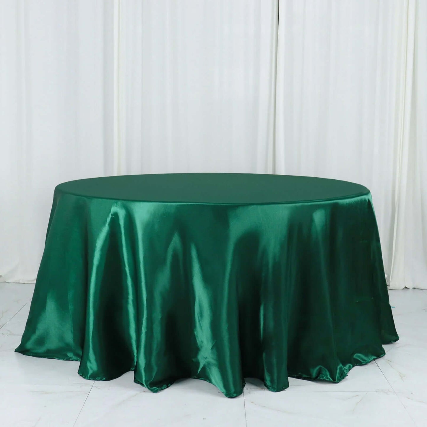 Satin 132" Round Tablecloth Hunter Emerald Green - Stylish Seamless Table Cover