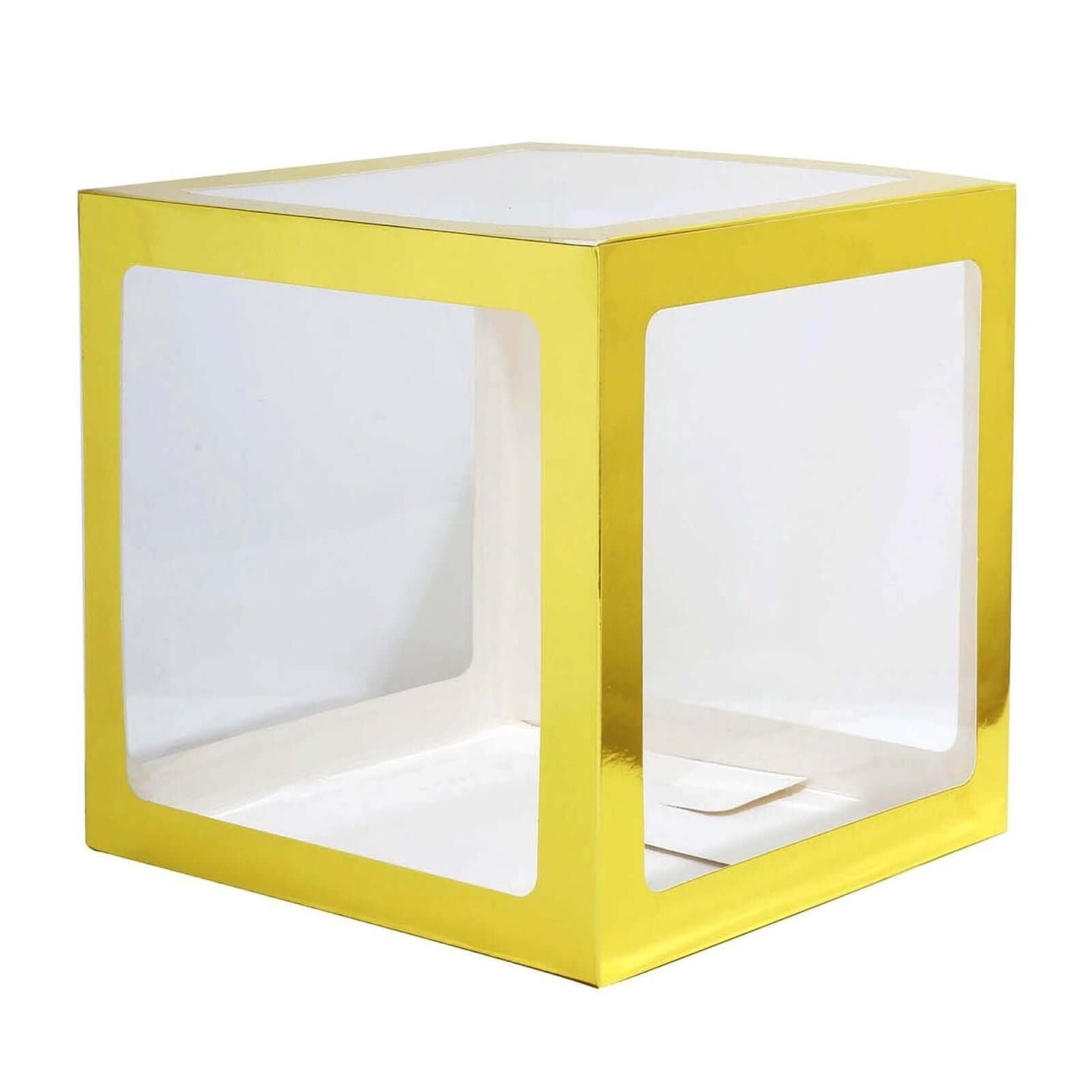 2 Pack 12" Metallic Gold Clear Baby Shower Party Decoration Boxes, Transparent DIY Balloon Boxes