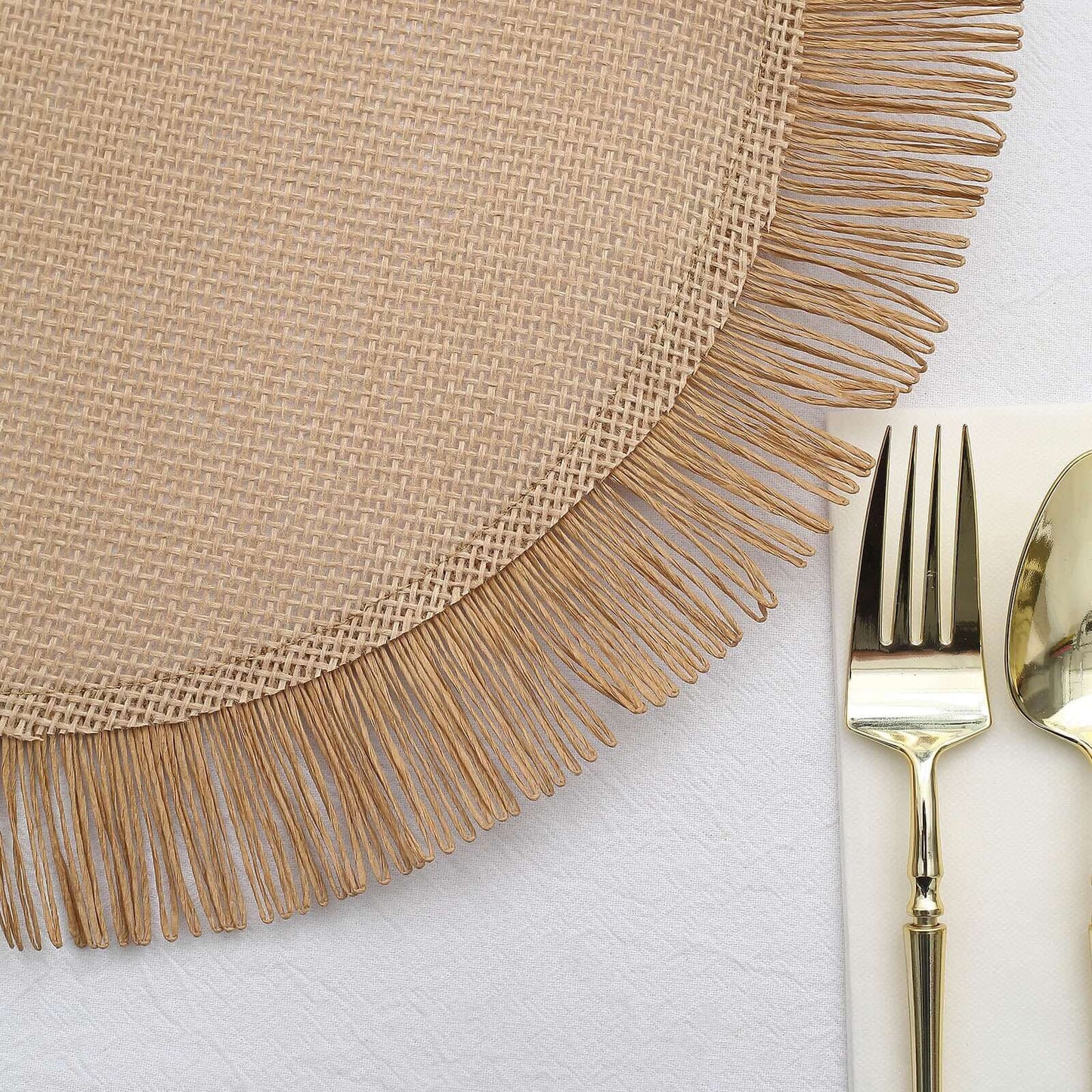 4-Pack Placemats Fringe Edge Design Natural Jute Round - Rustic Boho Chic Burlap Table Decor 16"
