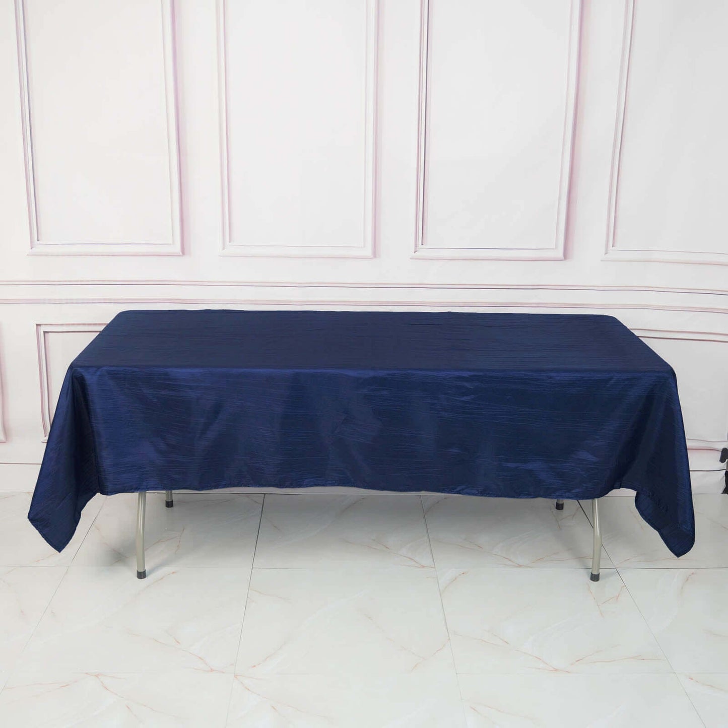 Taffeta 60"x102" Rectangle Tablecloth Navy Blue - Accordion Crinkle Table Cover
