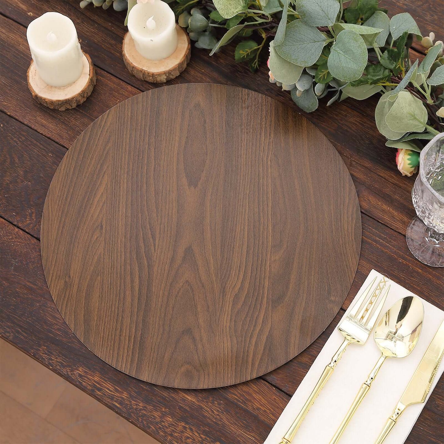 6-Pack Disposable Table Placemats in Brown with Walnut Wood Design - Cardboard Placemats for Rustic & Farmhouse Themes 13"