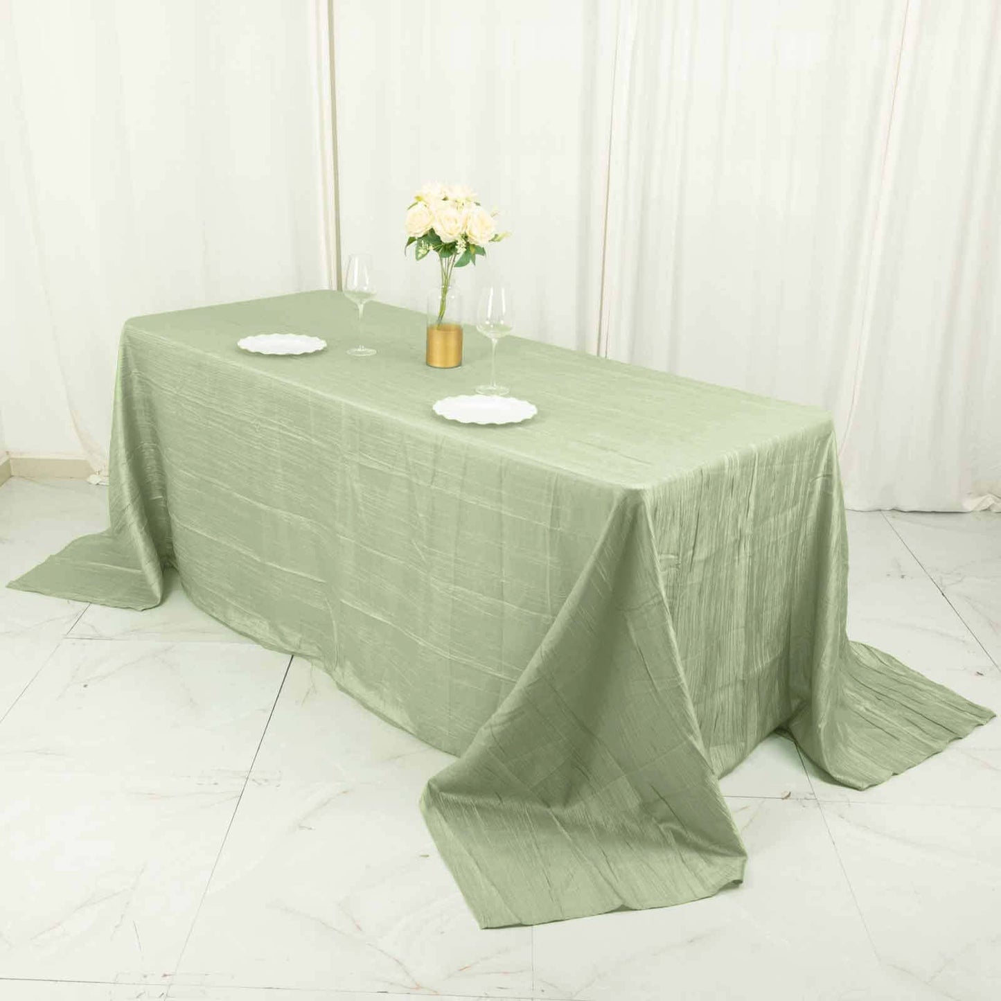 Taffeta 90"x132" Rectangle Tablecloth Sage Green - Seamless Accordion Crinkle Table Cover