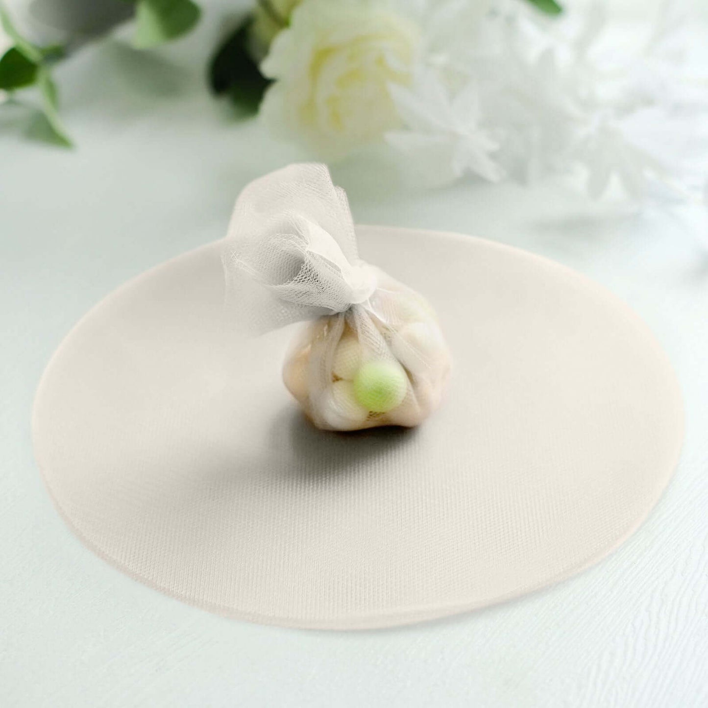 25 Pack 9" Taupe Sheer Nylon Tulle Circles Favor Wrap Craft Fabric, DIY Candy Favor Wraps