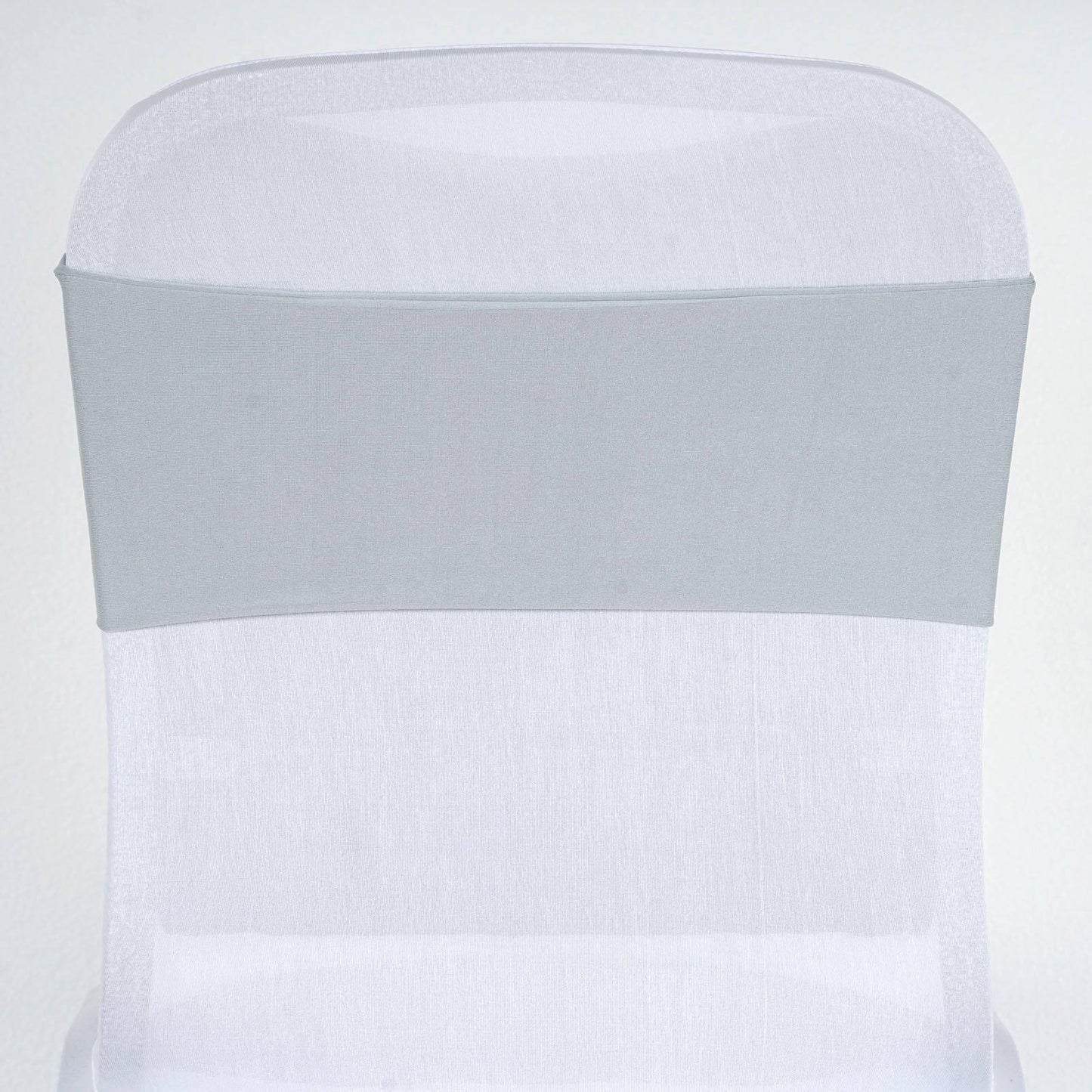 5 Pack Stretch Spandex Chair Sashes Silver - Fitted Finish Two Ply Heavy Duty Chair Bands 5"x12"