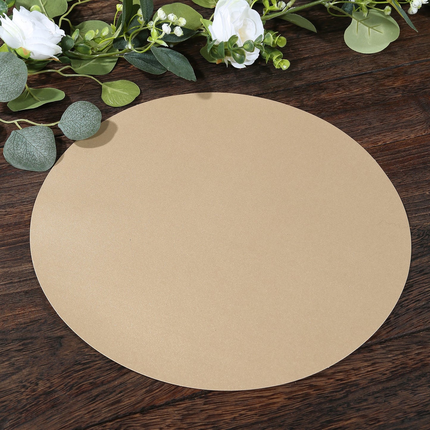 50 Pack 13" Round Disposable Paper Placemats â€“ Taupe Cardboard Dining Table Mats, 120 GSM