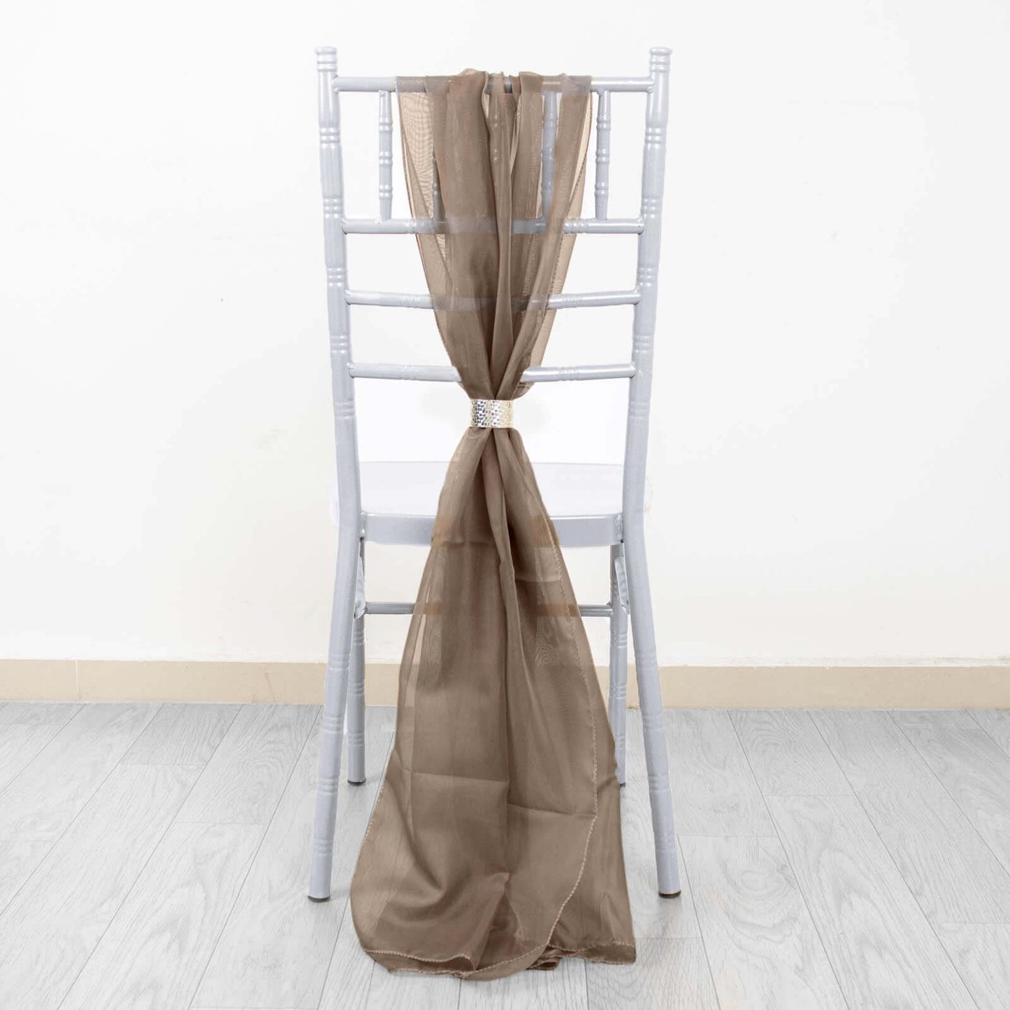 5 Pack Chiffon Chair Sashes Taupe - Soft & Lightweight Designer Chair Bows 22"x78"