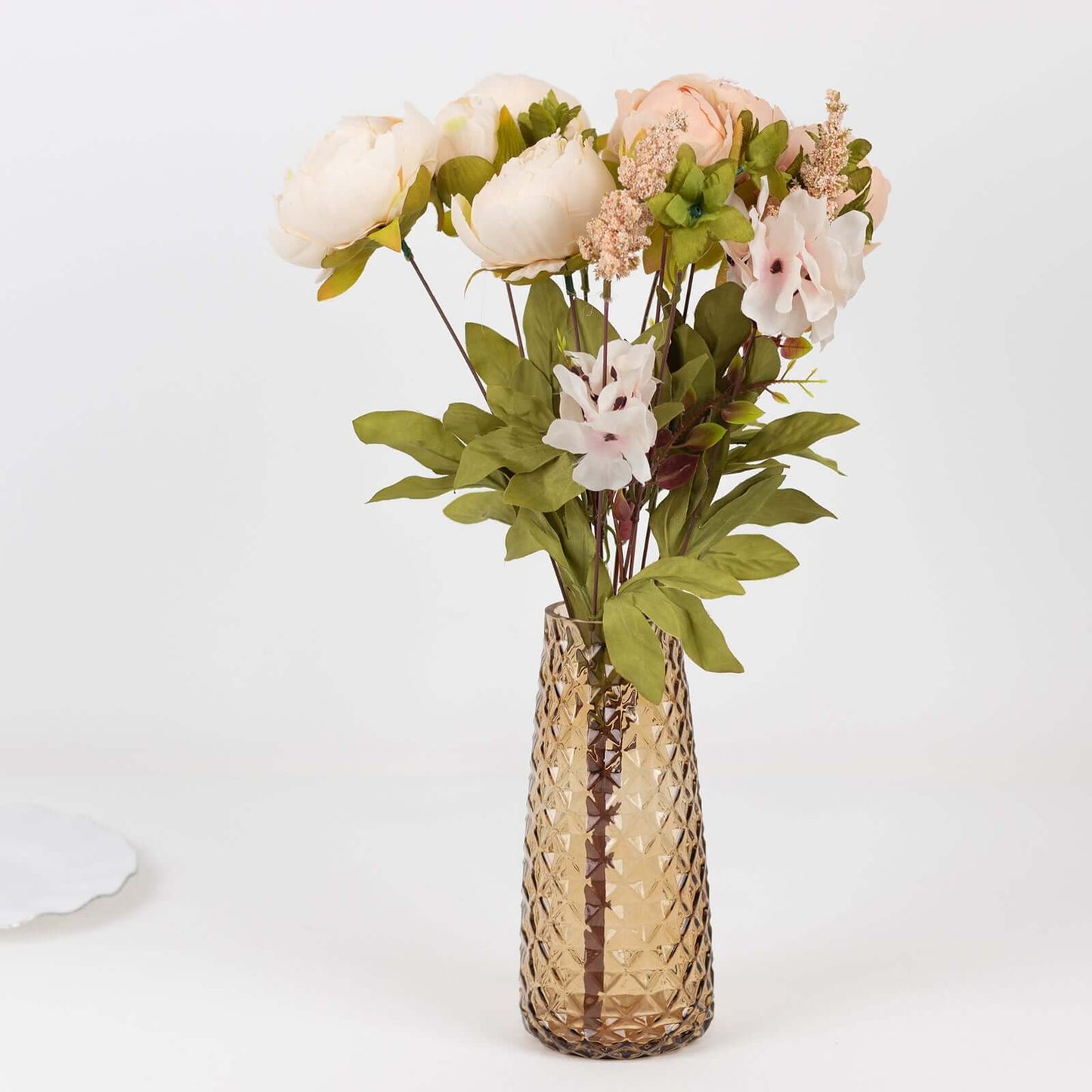 6-Pack Glass Urn Vases Amber Gold with Diamond Crystal Cut Pattern - Stylish Decorative Design for Event Decor 8.5"