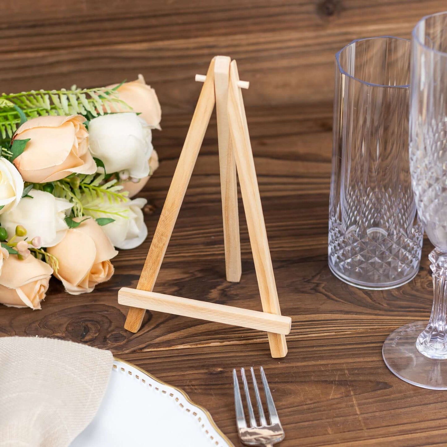 10-Pack Wooden Display Easel Stands DIY Small Design Natural - Rustic Place Card Table Number Holders 7"