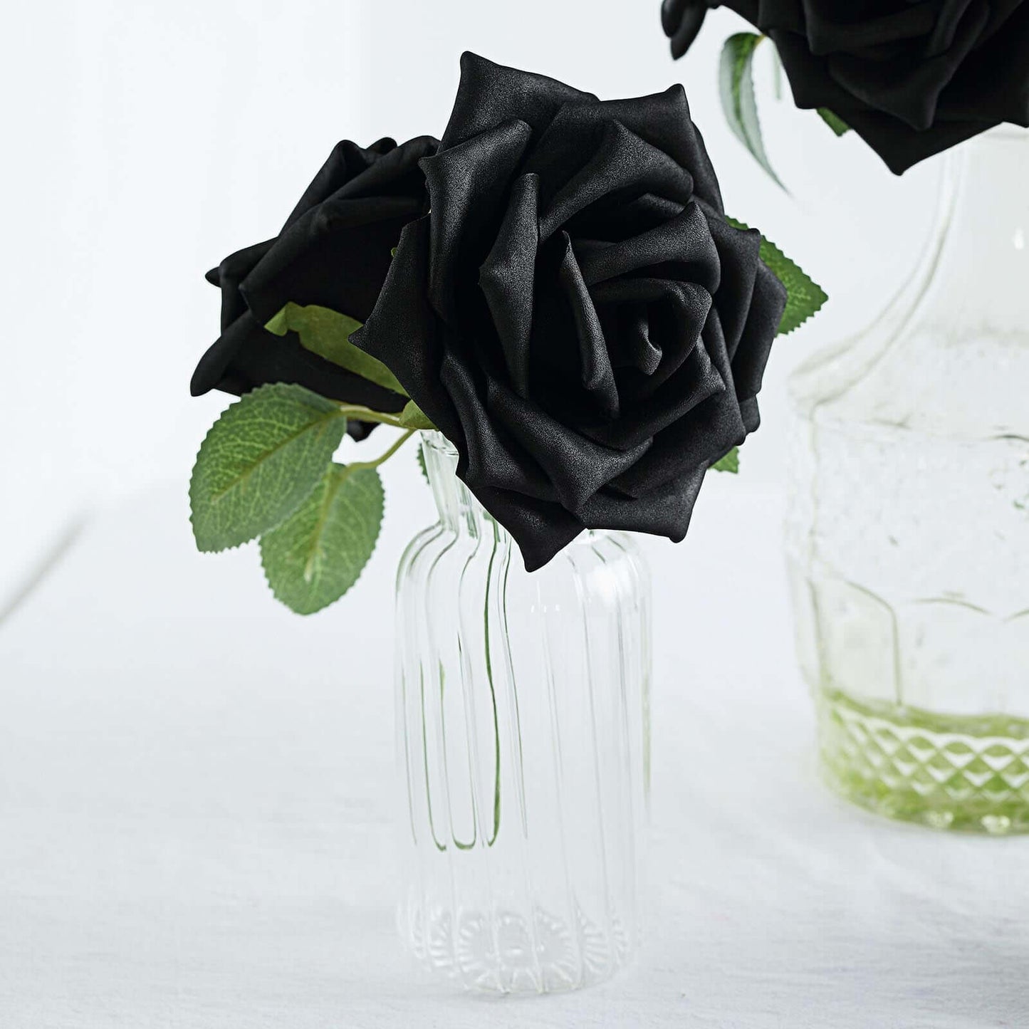 24 Roses 5" Black Artificial Foam Flowers With Stem Wire and Leaves