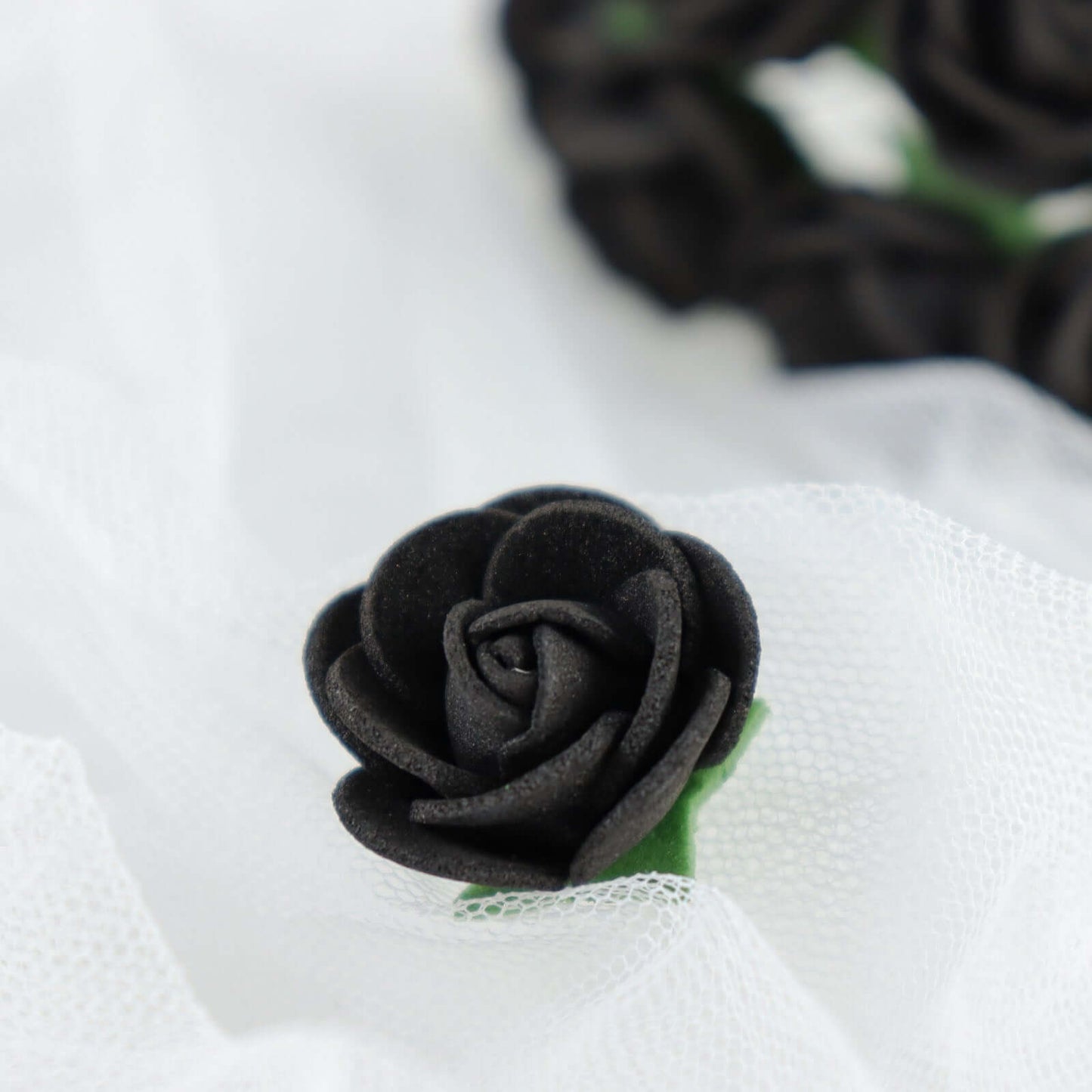48 Roses 1" Black Real Touch Artificial DIY Foam Rose Flowers With Stem, Craft Rose Buds