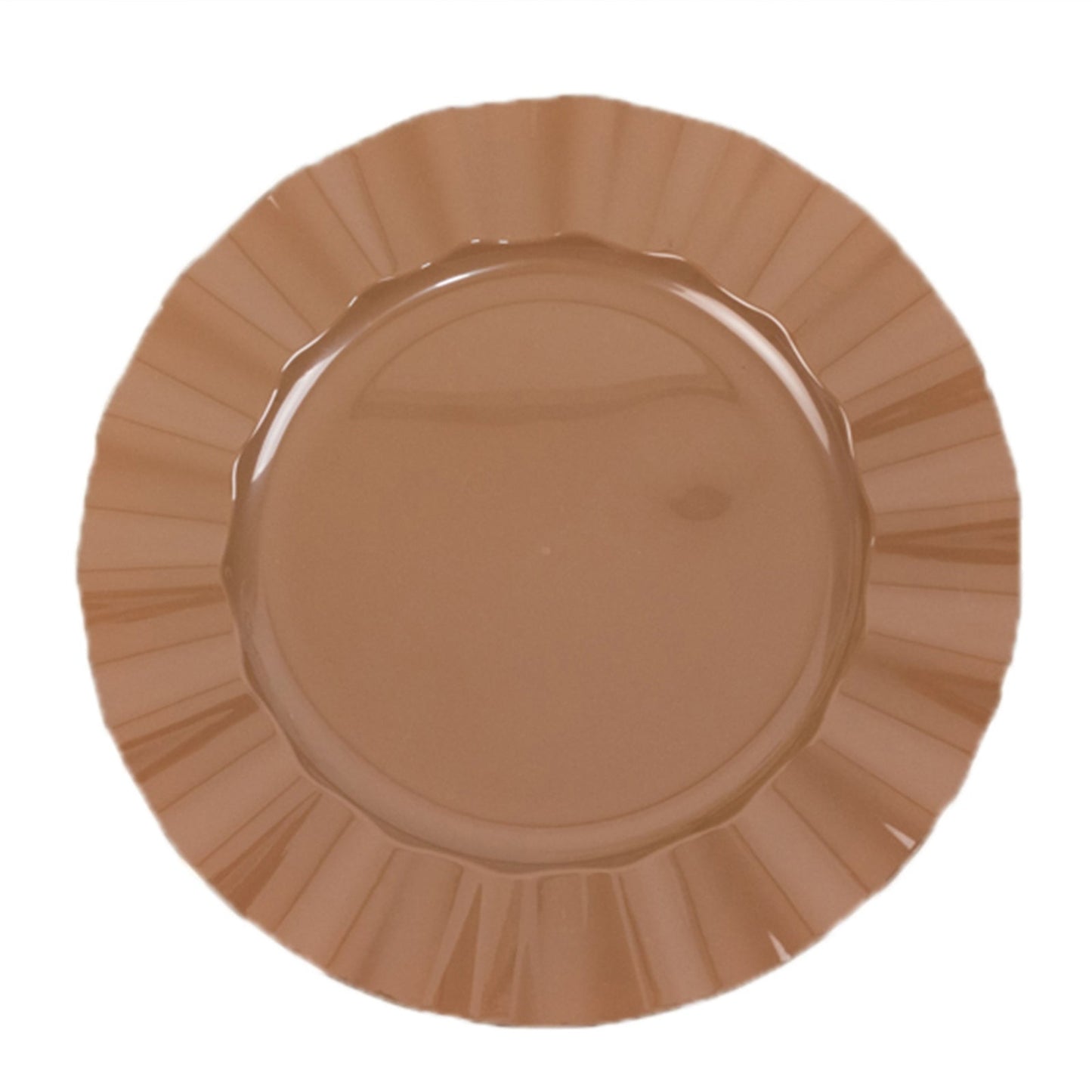 10-Pack Plastic 11" Round Dinner Plates in Coffee Brown Ruffled Rim with Gold Edging - Sturdy Disposable Dinnerware