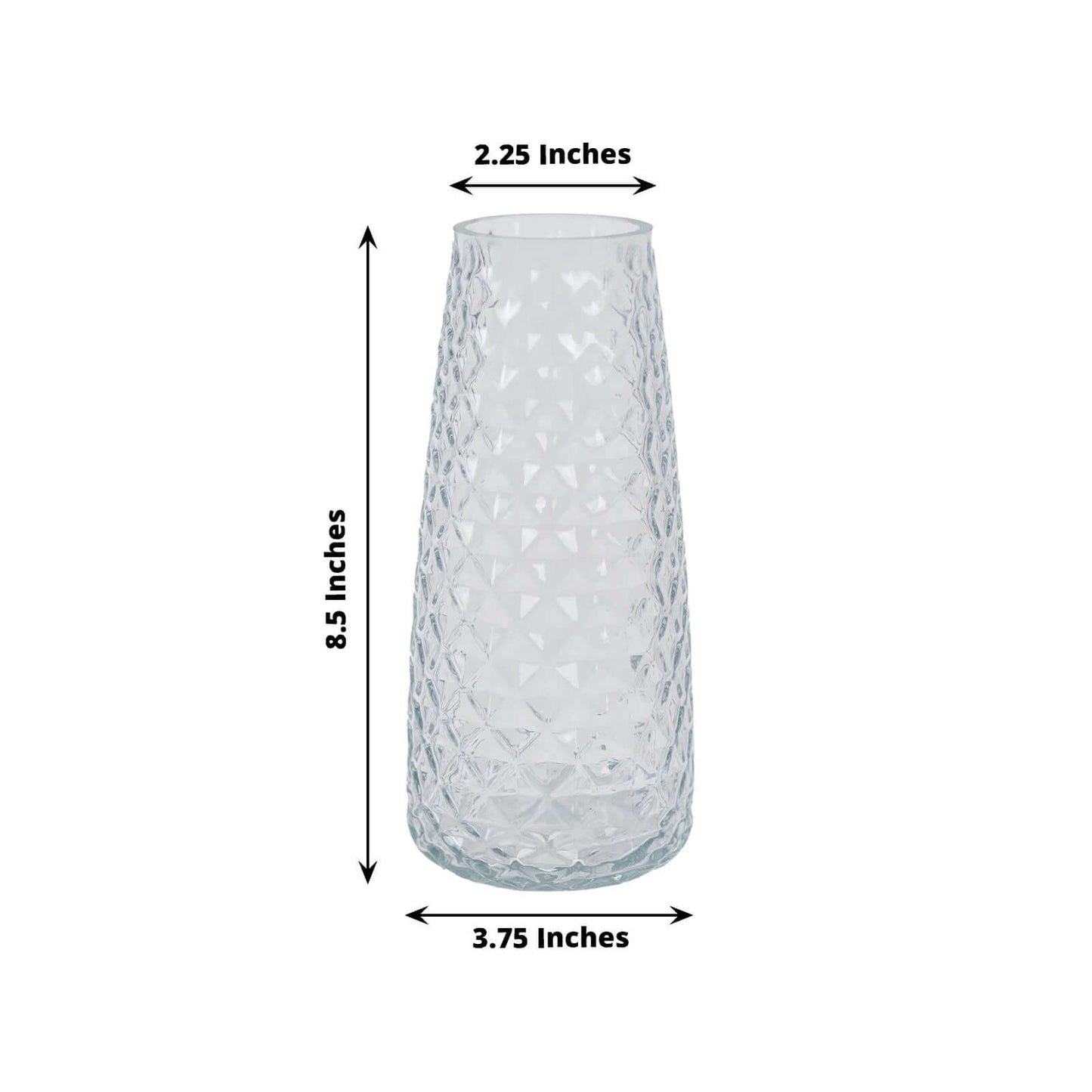 6-Pack Glass Urn Vases Clear with Diamond Crystal Cut Pattern - Stylish Decorative Design for Event Decor 8.5"
