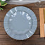 10-Pack Plastic Round 6" Dessert Plates in Dusty Blue Ruffled Rim with Gold Edging - Sturdy Disposable Salad Appetizer Dinnerware