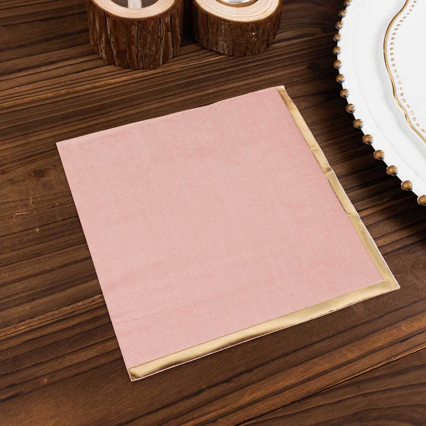 50-Pack Paper Beverage Napkins with Gold Foil Edge Dusty Rose - Disposable 2 Ply Cocktail Napkins for Events 6.5"x6.5"