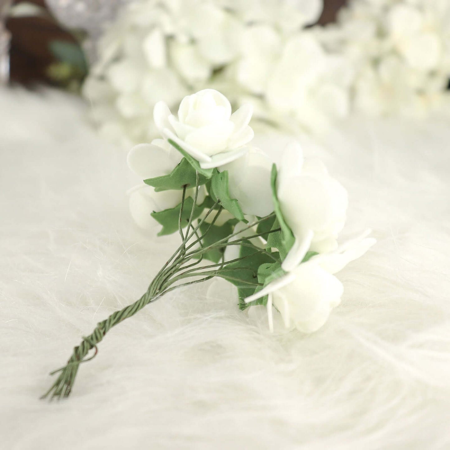 48 Roses 1" Ivory Real Touch Artificial DIY Foam Rose Flowers With Stem, Craft Rose Buds