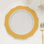 10-Pack Plastic 10" Round Dinner Plates in White with Gold Blossom Design & Gold Edging - Disposable Party Plates for Modern & Classy Table Decor