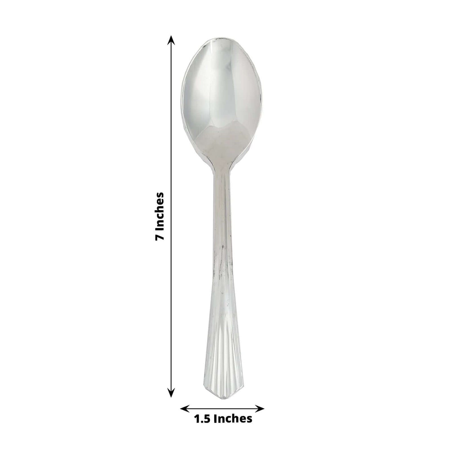 25-Pack Plastic Spoons Silver Heavy Duty with Fluted Handles - Reliable Disposable Cutlery 7"