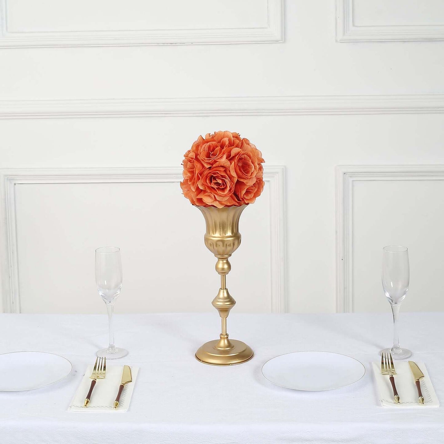 2 Pack 7" Terracotta (Rust) Artificial Silk Rose Kissing Ball, Faux Flower Ball